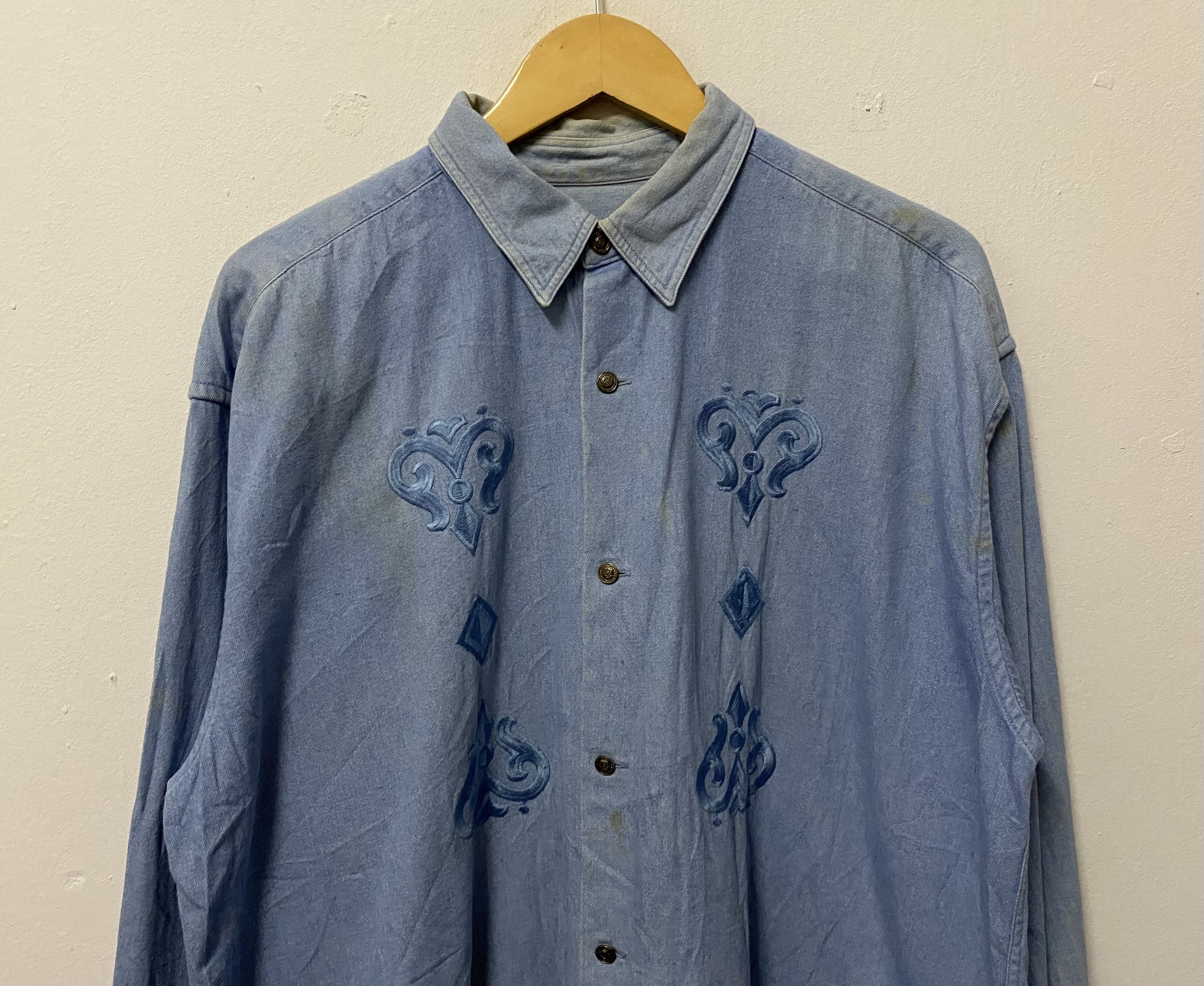 Melrose Vintage Men Melrose Pattern Embroidery Chambray Shirts Size US L / EU 52-54 / 3 - 3 Thumbnail