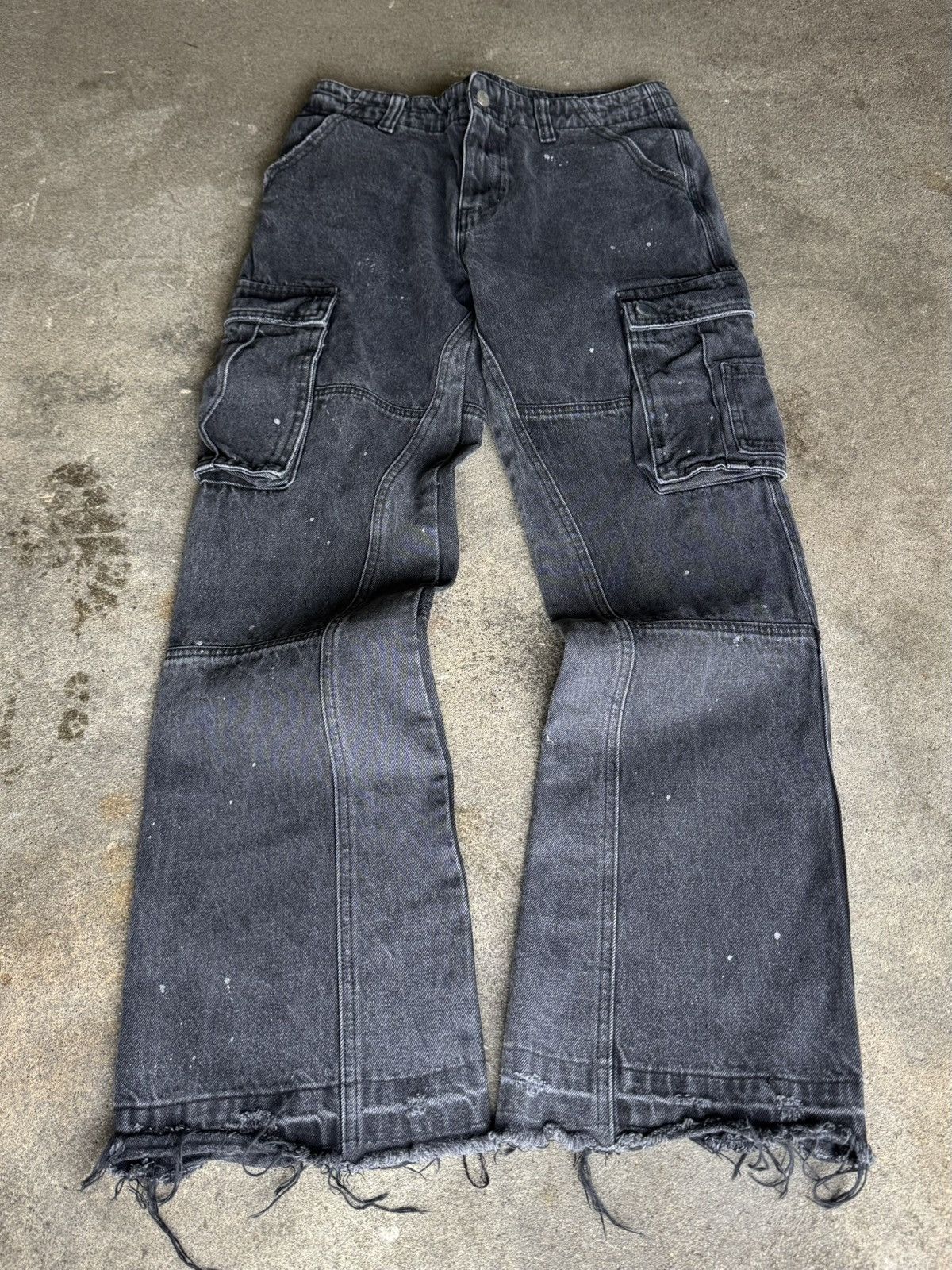 Jaded London Jaded London Black Distressed Cargo Flare Jeans Size US 33 - 1 Thumbnail