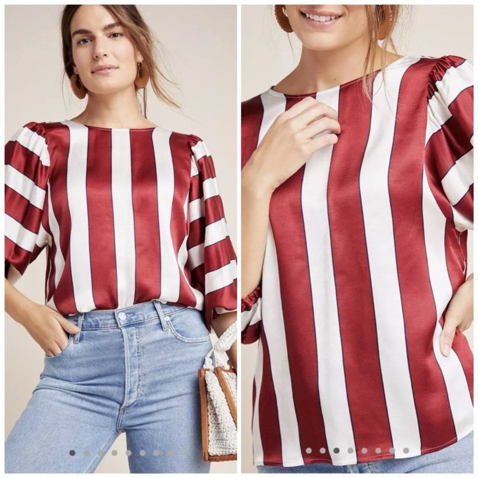 Anthropologie Anthropologie Maeve Maria Striped Blouse Top Puff Sleeve 10 Size L / US 10 / IT 46 - 1 Thumbnail