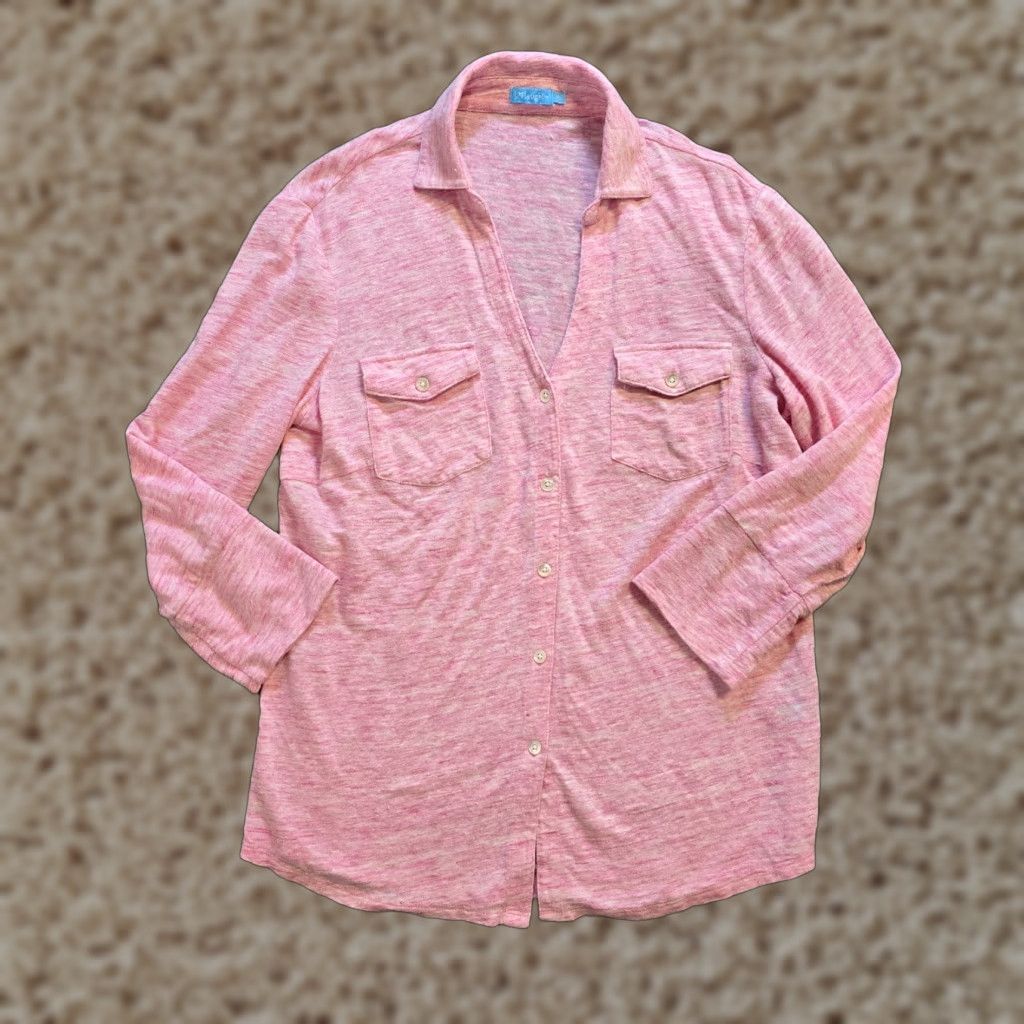 J.McLaughlin J. McLaughlin Top Womens XS Pink Linen Blend Button 3/4 Sleeve Preppy Casual Blouse Size XS / US 0-2 / IT 36-38 - 1 Thumbnail