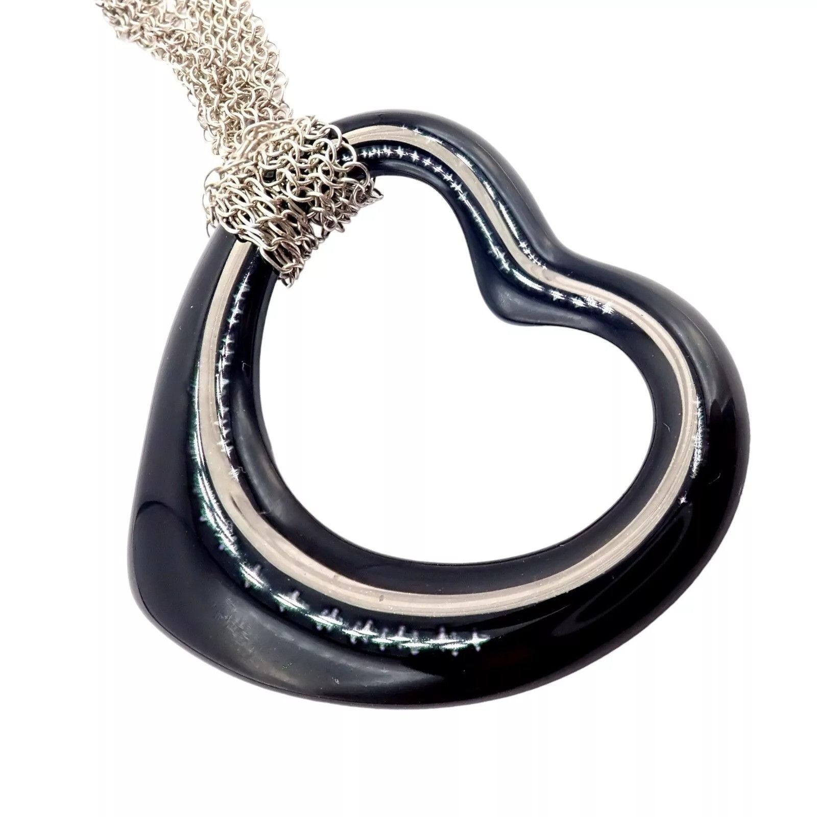 Tiffany & Co. Tiffany & Co Silver Open Onyx Heart Pendant 28" Necklace Size ONE SIZE - 3 Thumbnail