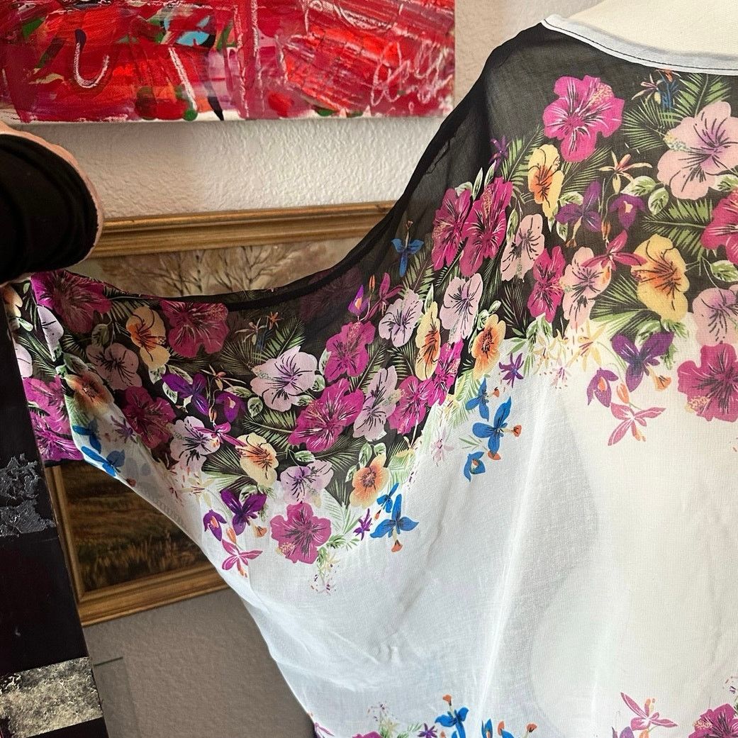 Other no brand no size sheer black and white multicolor floral top Size L / US 10 / IT 46 - 2 Thumbnail