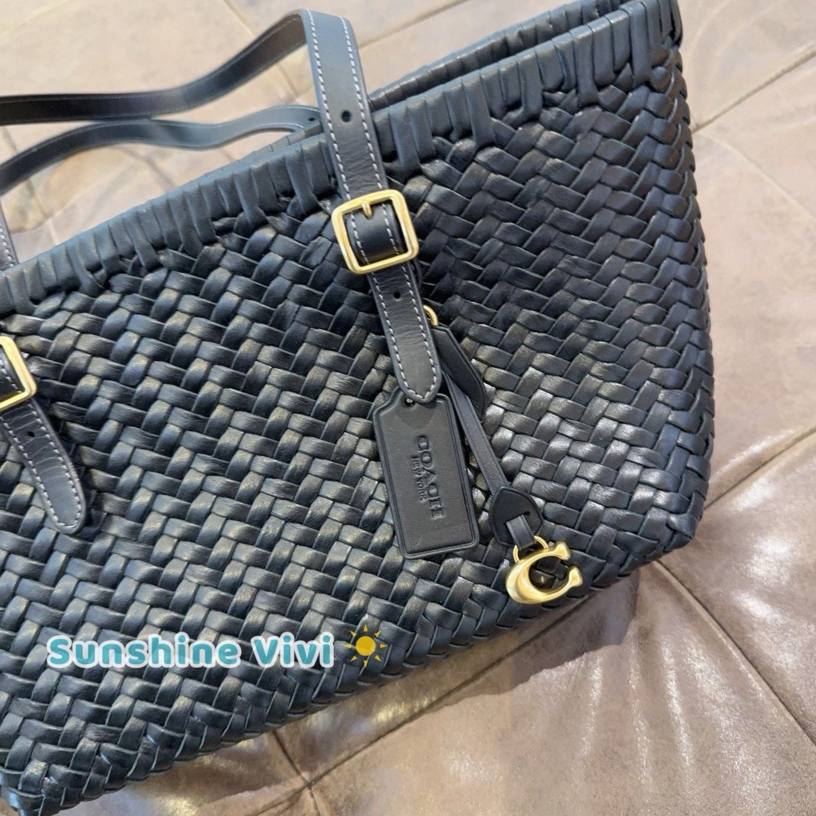 Coach NWT Coach Woven Leather Swing Tote Carryall Bag CBF83 Black Size ONE SIZE - 2 Thumbnail