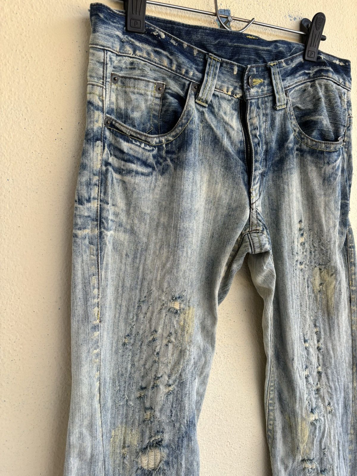 Japanese Brand Mud Wash Ripped Trashed Semi Bootcut Jean Size US 35 - 8 Thumbnail