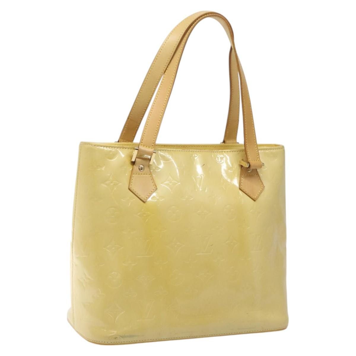 LOUIS VUITTON Monogram Vernis Houston Hand Bag Lime Yellow