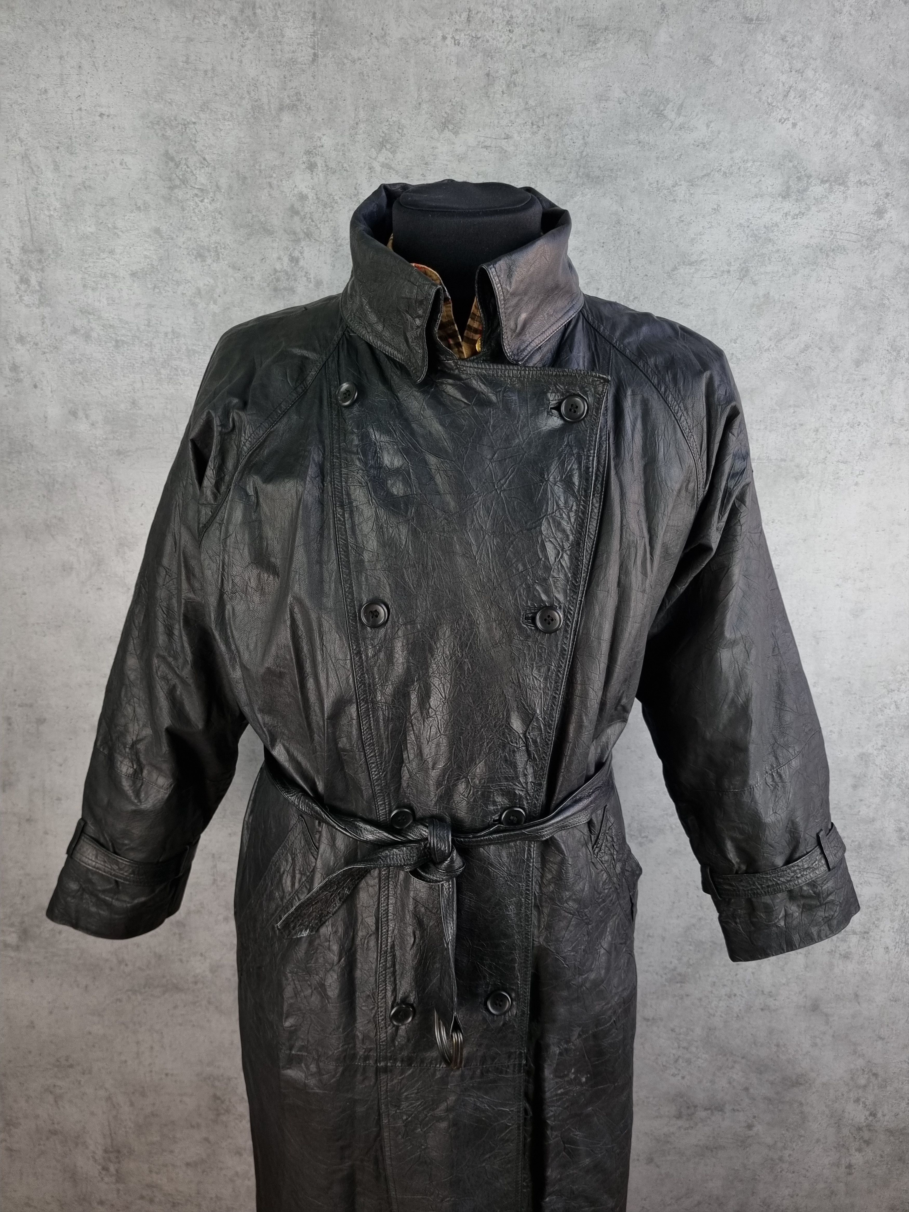 Japanese Brand Unique Double Breasted Long Leather Coat Vintage Trench Size US L / EU 52-54 / 3 - 3 Thumbnail