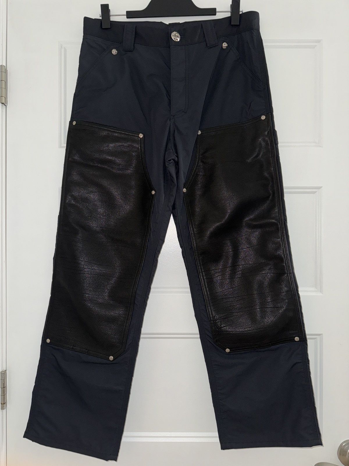 Pre-owned Chrome Hearts Nylon Leather Double Knee Carpenter Pants In Black
