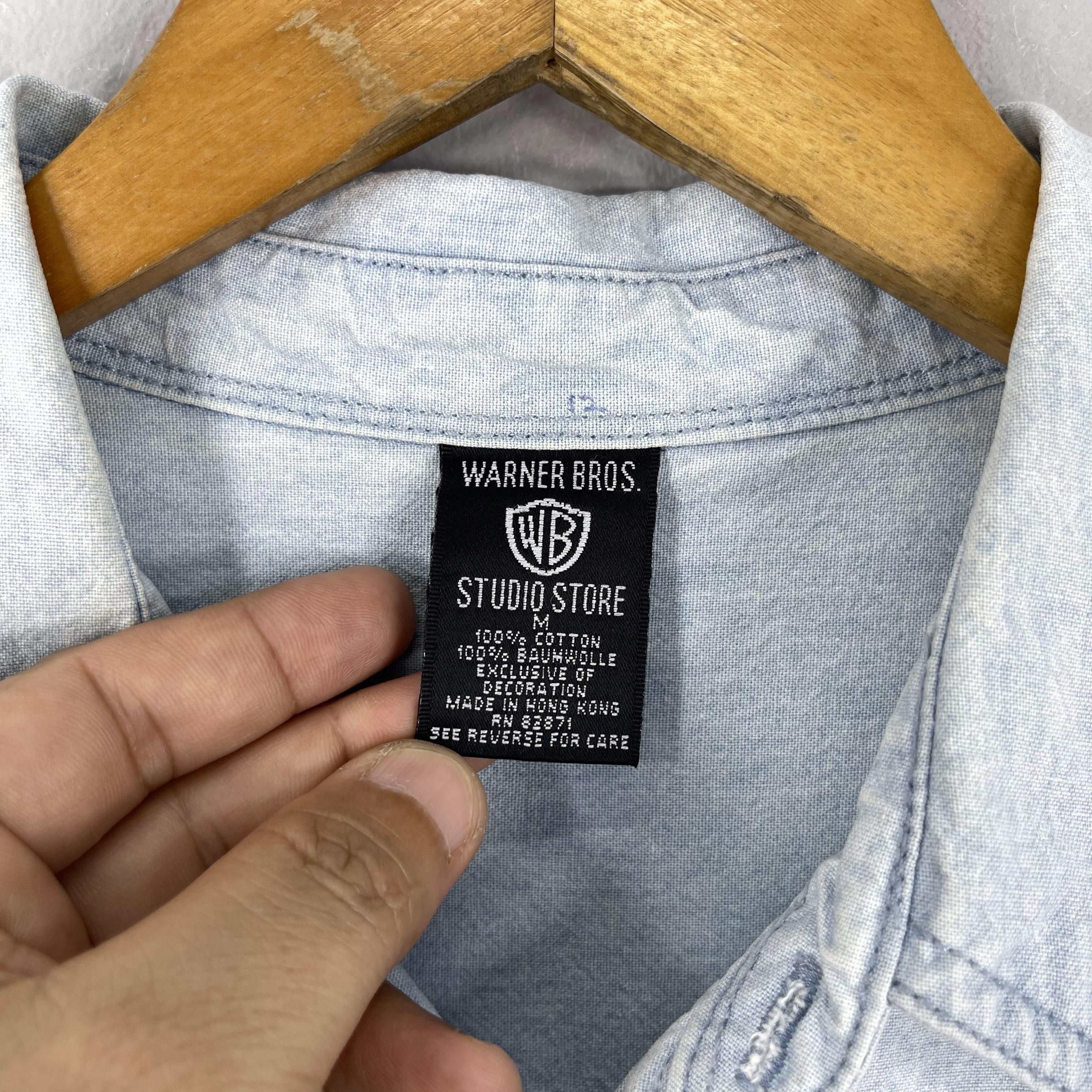 Warner Bros Vintage 90s WARNER BROS Tunes Squad Cartoon Denim Shirt Size US M / EU 48-50 / 2 - 4 Thumbnail