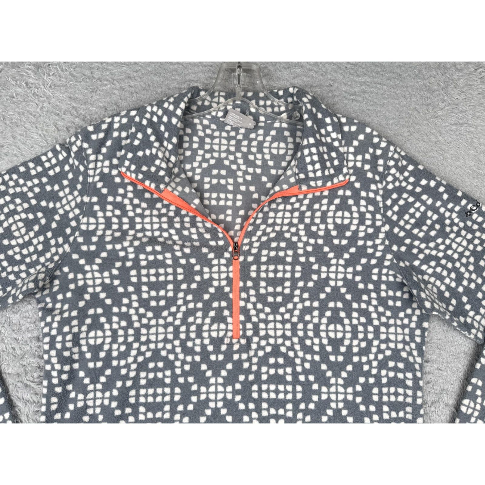 Vintage Columbia Sweater Women Large Gray White Geometric Print 1/4 Zip Fleece Pullover Outdoor Casual Womens Size L / US 10 / IT 46 - 4 Thumbnail