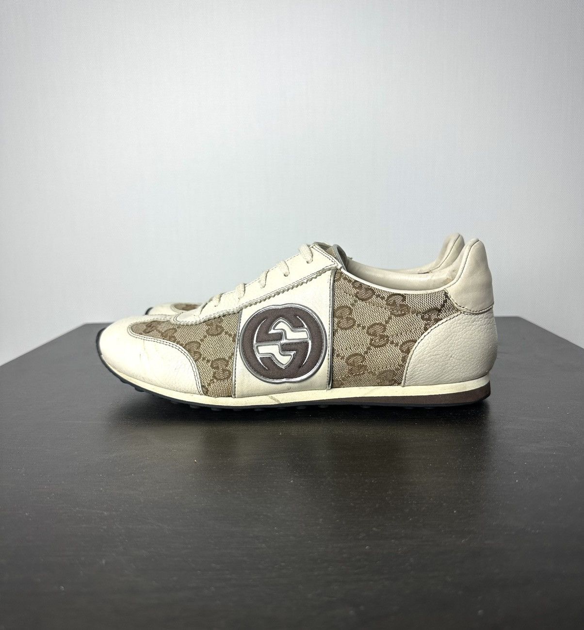 Gucci Gucci Sneakers GG Monogram Leather Canvas Beige US 6.5 Size US 6.5 / IT 36.5 - 1 Thumbnail