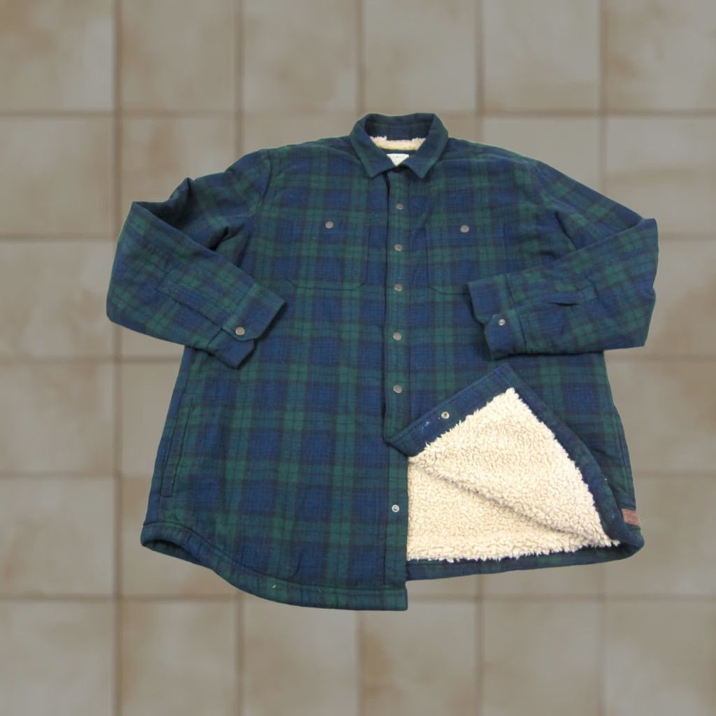 Vintage LL Bean Shirt Shacket XLT Green Plaid Flannel Sherpa Lined Button-Up Shirt Mens Big & Tall Casual Workwear 80s 90s Outdoor Size US XL / EU 56 / 4 - 1 Thumbnail