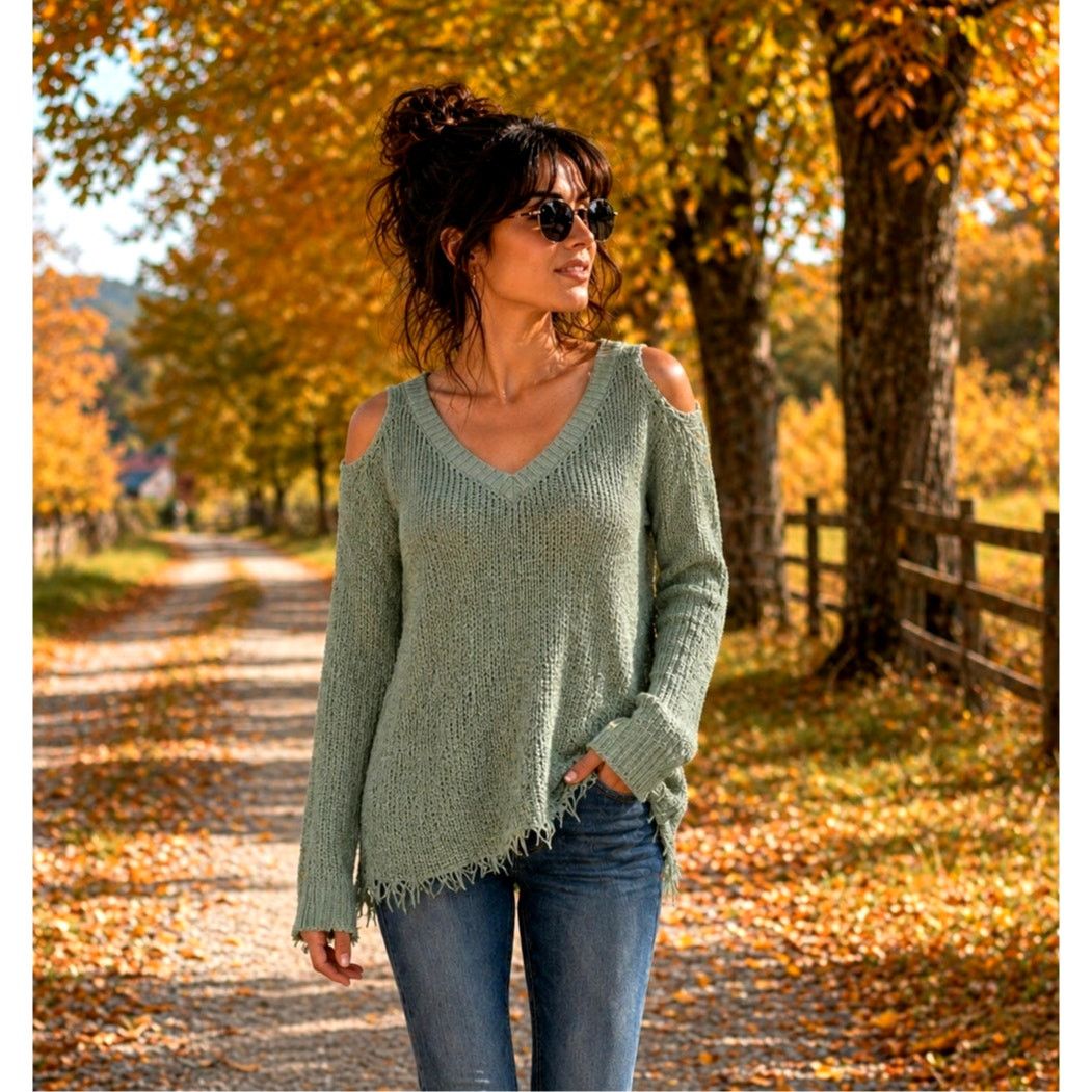 Other SideFeels V Neck Cold Shoulder Knitted Sweater Mint Green L Size L / US 10 / IT 46 - 1 Thumbnail