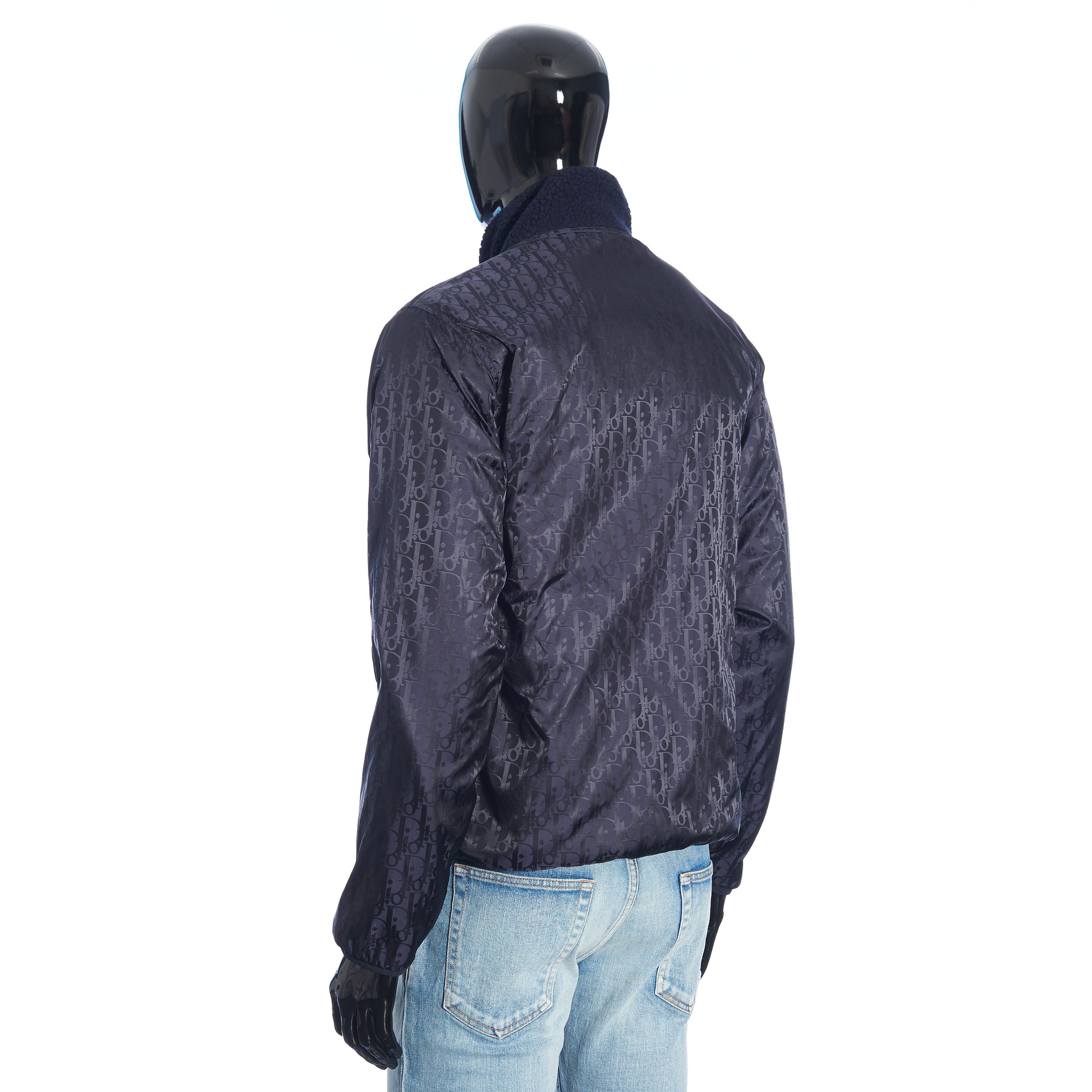 Reversible Dior Oblique Blouson In Navy Blue Wool Fleece