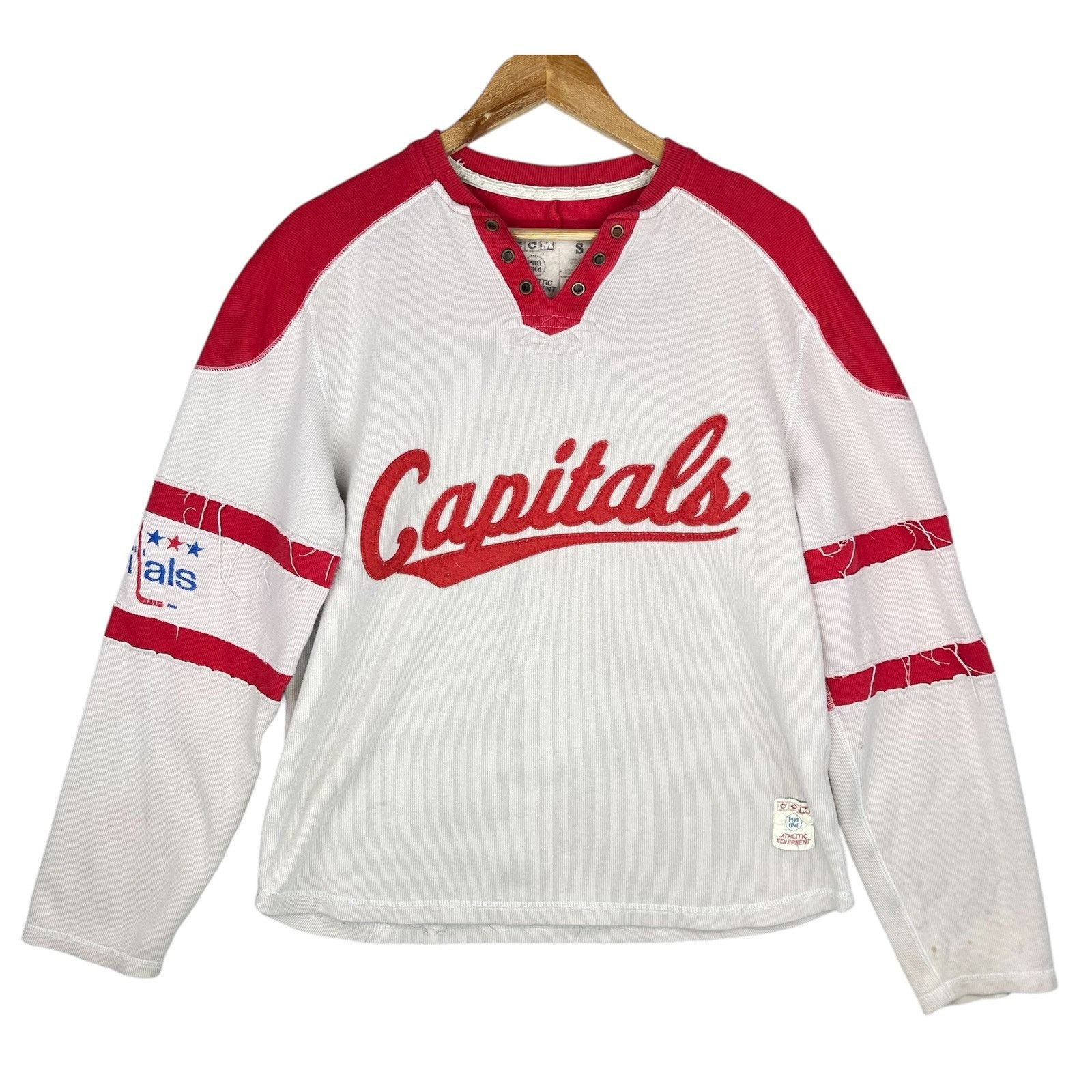 Ccm Vintage CCM Washington Capitals Waffle Knit Thermal Shirt Size 40 - 17 Thumbnail