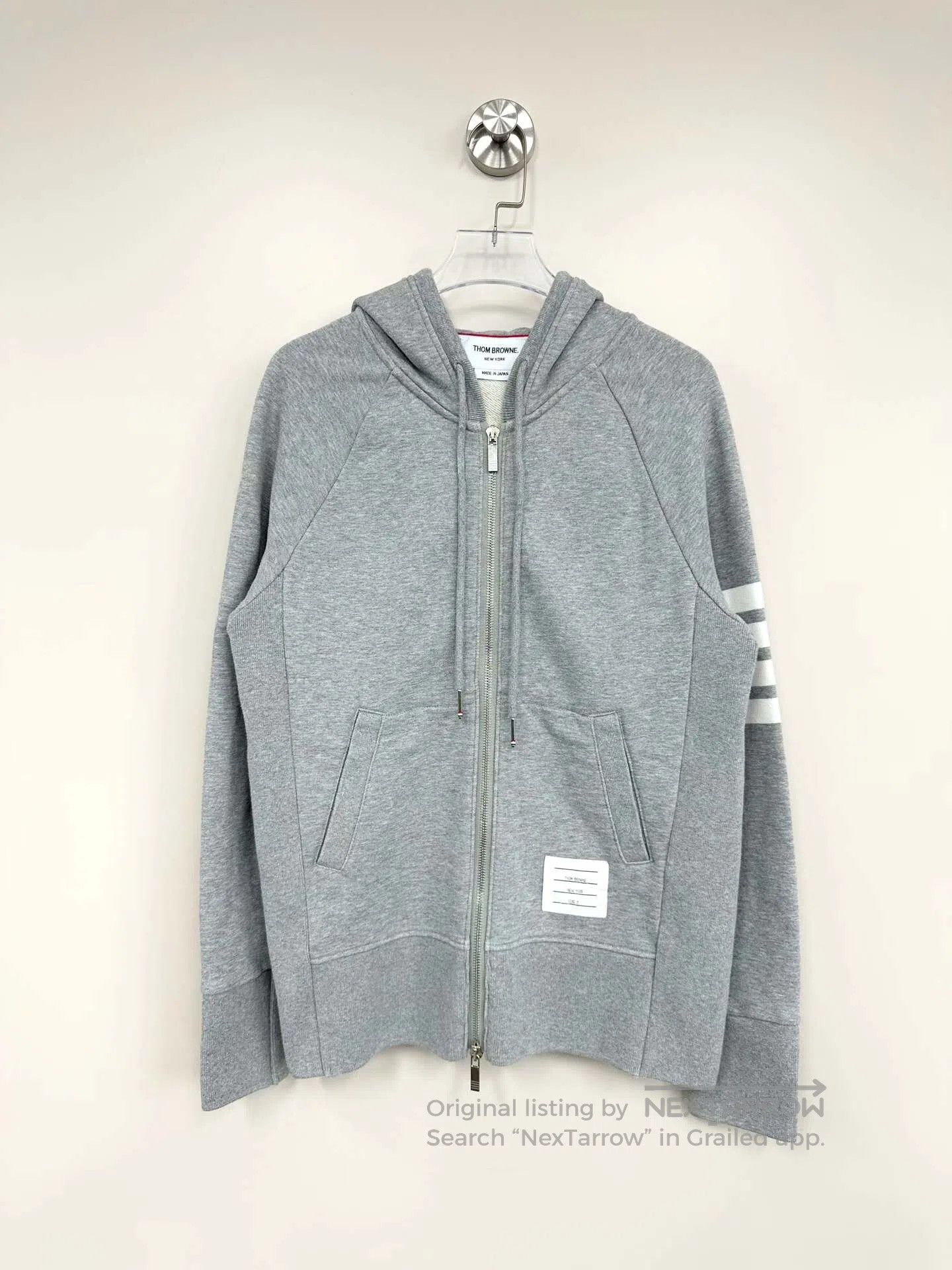 Thom Browne Thom Browne Gray Classic Four-Stripe Zip-Up Hooded Sweatsh Size US M / EU 48-50 / 2 - 1 Thumbnail