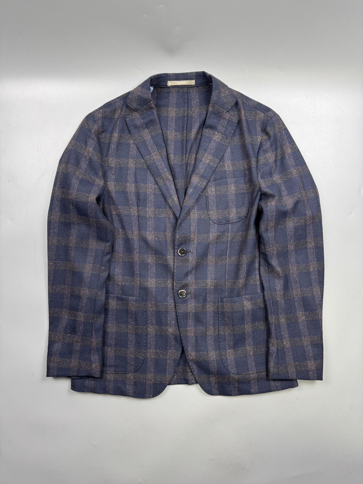 Paoloni Paoloni Wool Silk Blend Two Button Checkered Blazer (Y1255) Size 38R - 1 Thumbnail