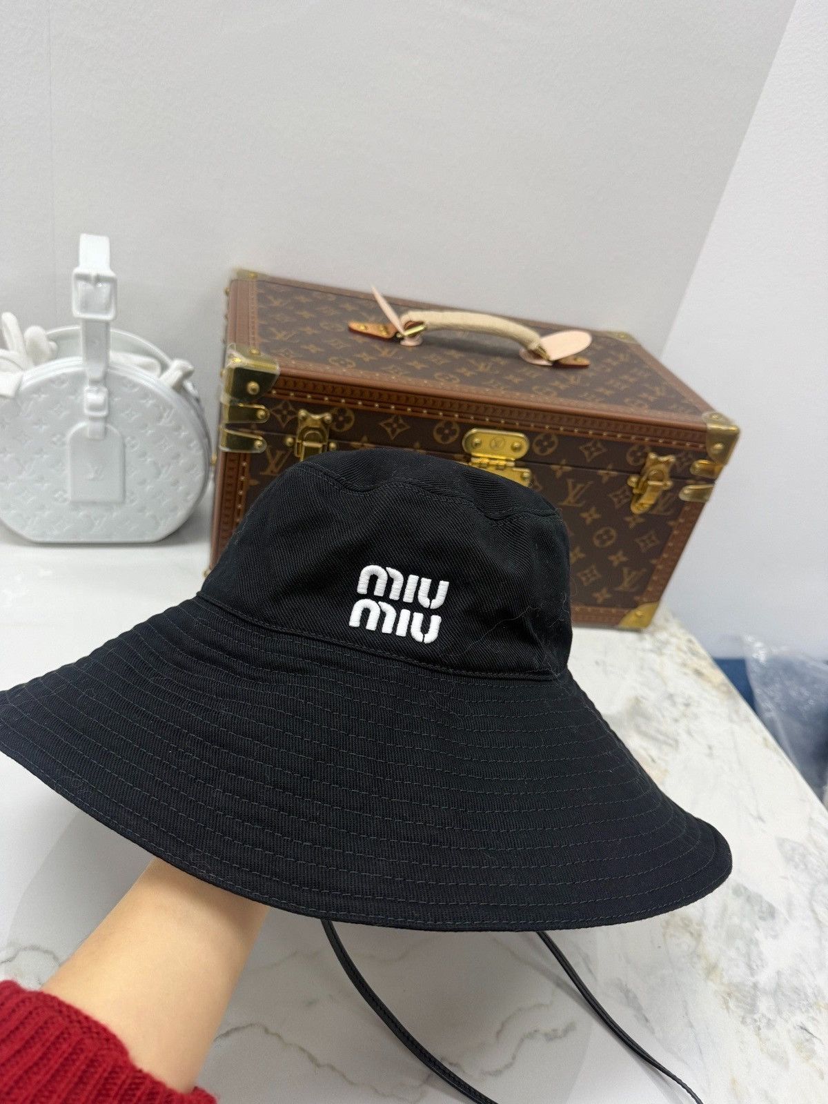 Miu Miu Miu Miu black drill bucket hat with an embroidered logo Size ONE SIZE - 1 Thumbnail