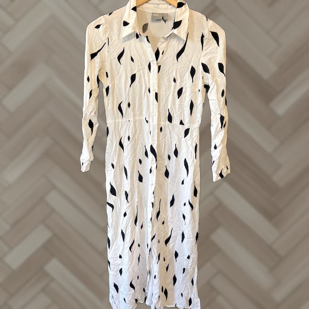 Asos ASOS Maxi Dress Womens 4 Black White Long Sleeve Full Button Dress Size S / US 4 / IT 40 - 1 Thumbnail