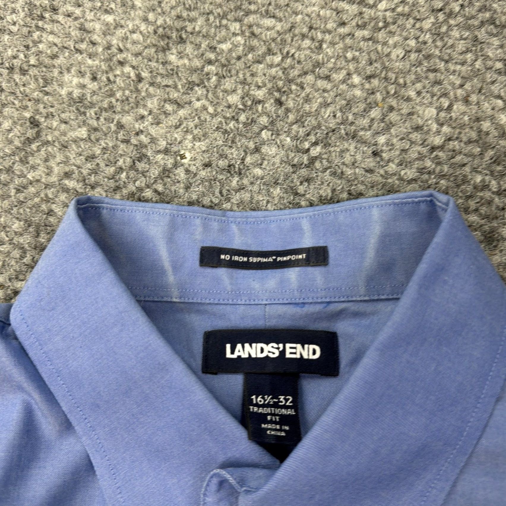 Lands' End Lands' End Dress Shirt Mens 16.5 32/33 Blue No Iron Supima Cotton Button-Down Shirt (Classic Fit) Mens Size 46R - 6 Thumbnail
