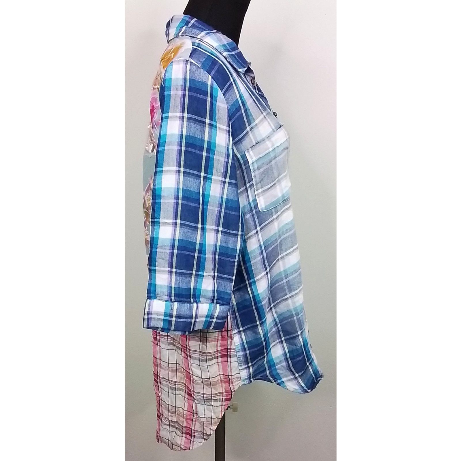 Soft Surroundings Soft Surroundings Women's M Plaid Floral Button Up Blouse Size M / US 6-8 / IT 42-44 - 3 Thumbnail