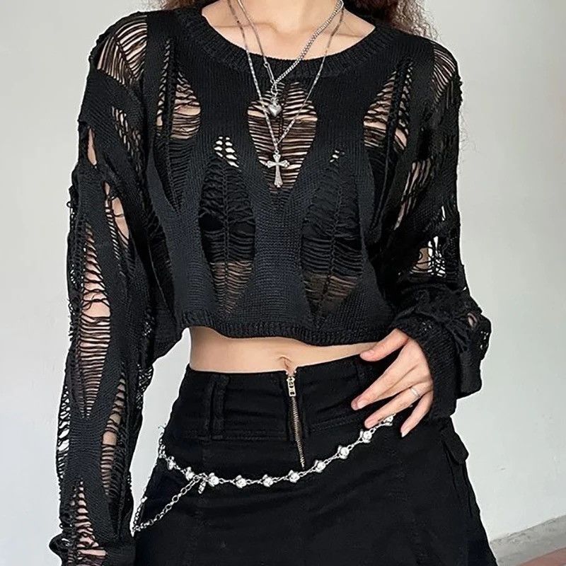 Vintage Hollow Out Y2K T-Shirts Batwing Sleeve Knitted Top Size ONE SIZE - 6 Thumbnail