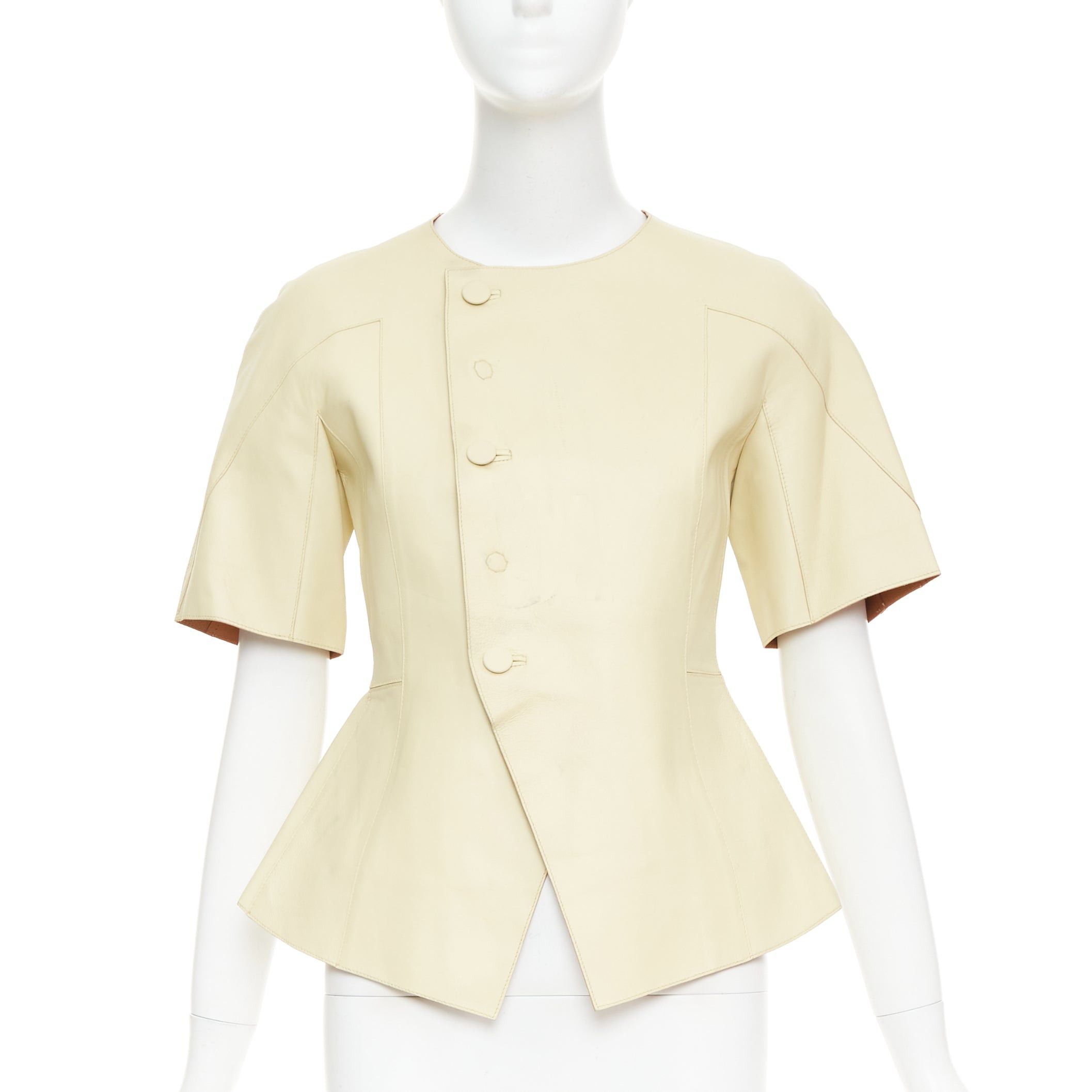Marni MARNI buttery yellow lamb leather round sleeve peplum asymmetrical jacket IT38 XS Size XS / US 0-2 / IT 36-38 - 1 Thumbnail