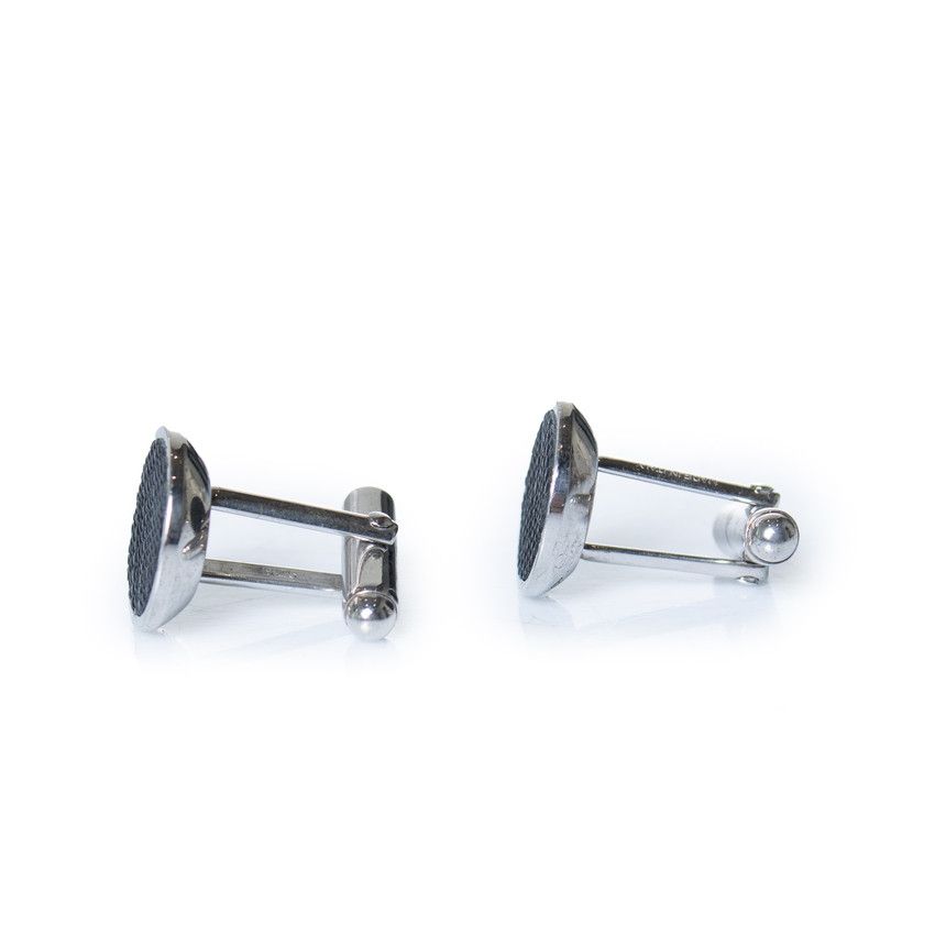 Prada Prada, silver toned and black leather cufflinks Size ONE SIZE - 3 Thumbnail