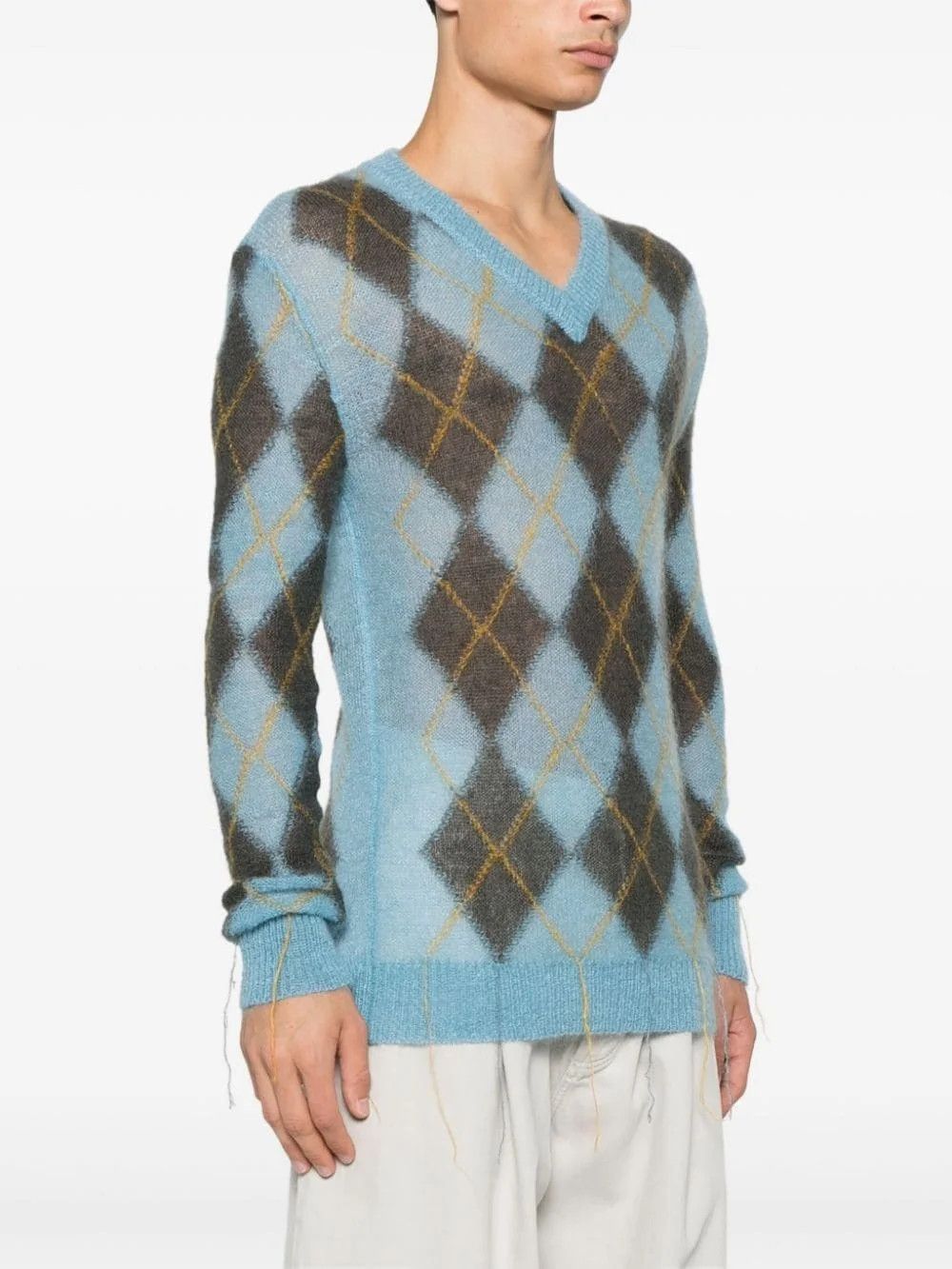 Marni o1w1db11125 Argyle-Intarsia Sweater in Light Blue Size US XL / EU 56 / 4 - 2 Thumbnail