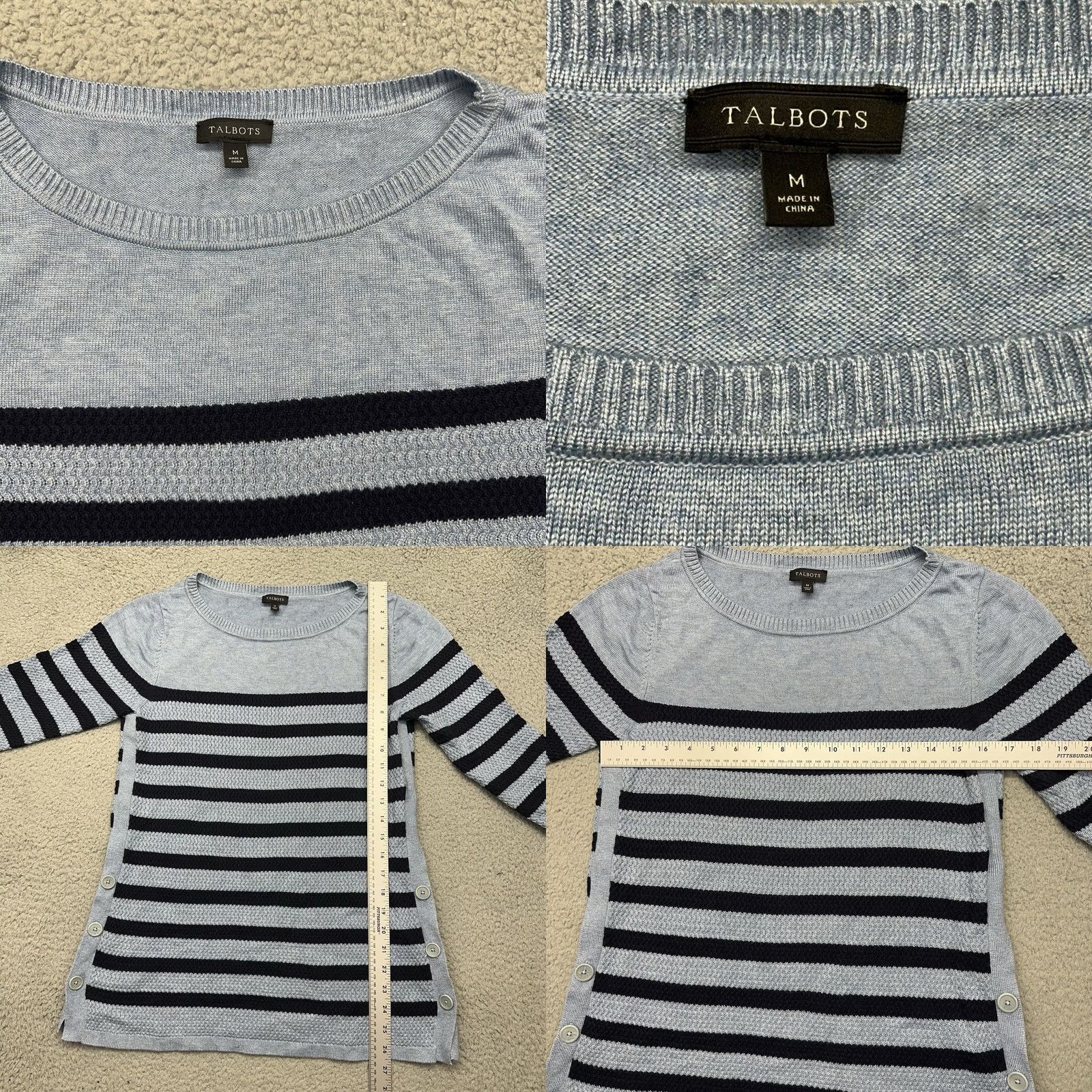 Talbots Talbots Womens Medium L/S Side Button Striped Sweater Navy & Light Blue Size M / US 6-8 / IT 42-44 - 8 Thumbnail