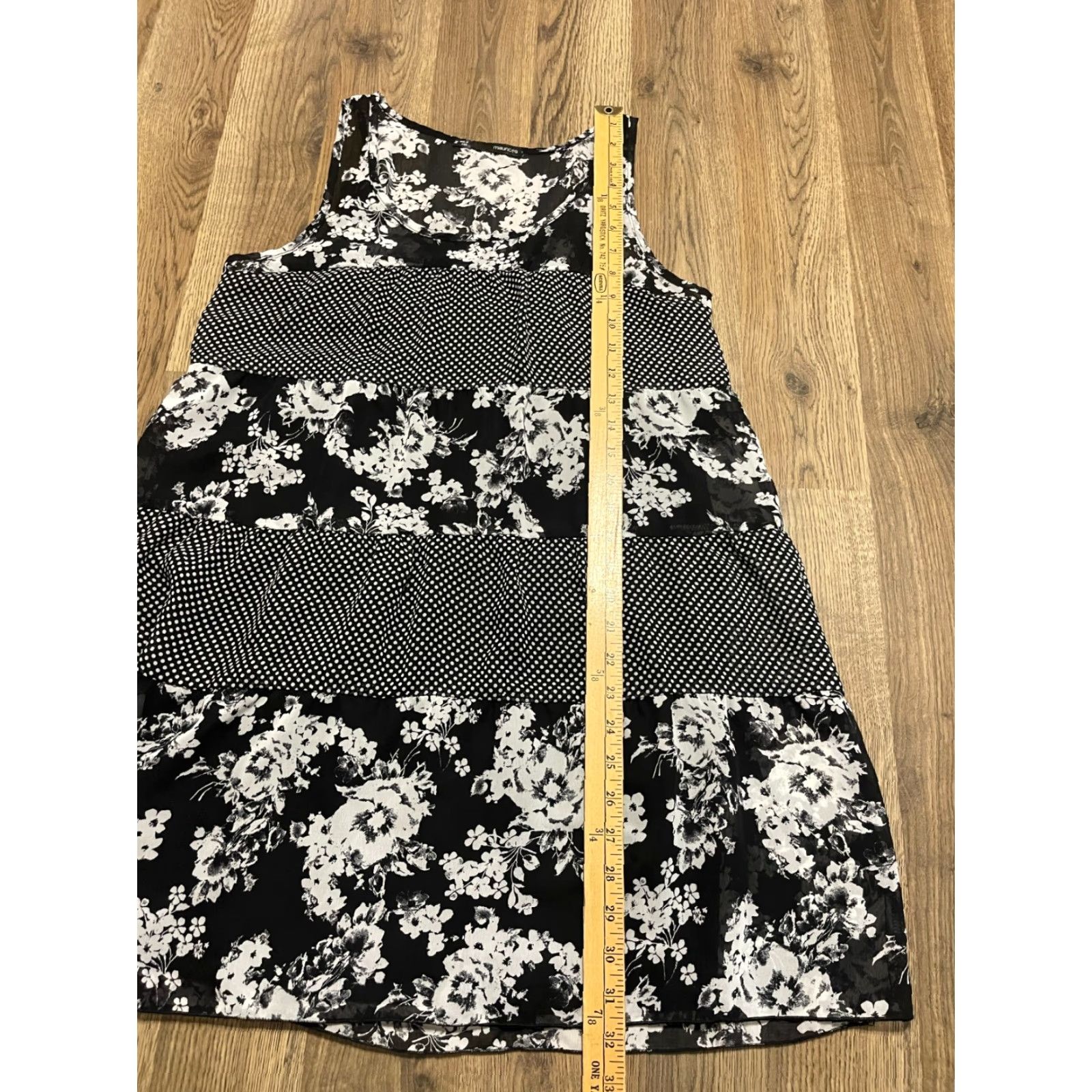 Vintage Maurices Dress Women's Size Medium Black White Floral Sleeveless Casual A-Line Knee Length Fall Summer Spring Womens Size M / US 6-8 / IT 42-44 - 6 Thumbnail