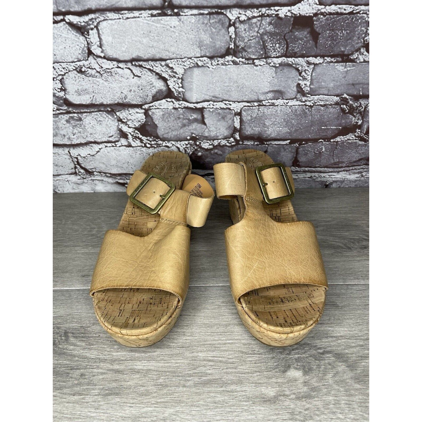 Other Kork Ease Tan Leather Cork Platform Strap High Wedge Sandals Size US 10 / IT 40 - 2 Thumbnail