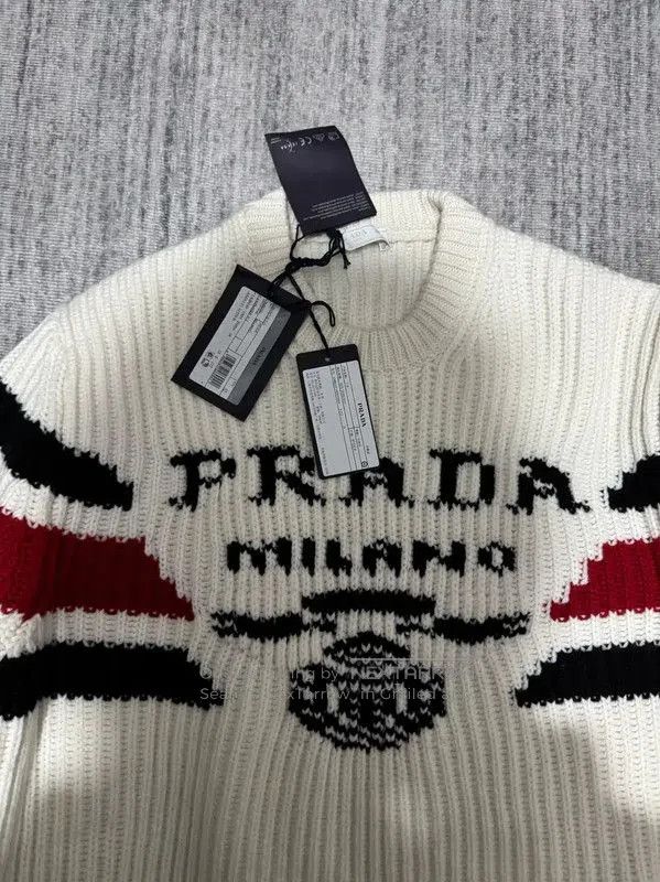 Prada Prada Men's White Cashmere Embroidered Sweater. Size US XL / EU 56 / 4 - 6 Thumbnail