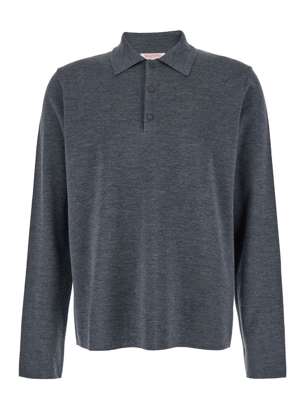 Valentino Grey Polo Shirt with Classic Collar and Long Sleeves in Wool Man Size US XL / EU 56 / 4 - 1 Thumbnail