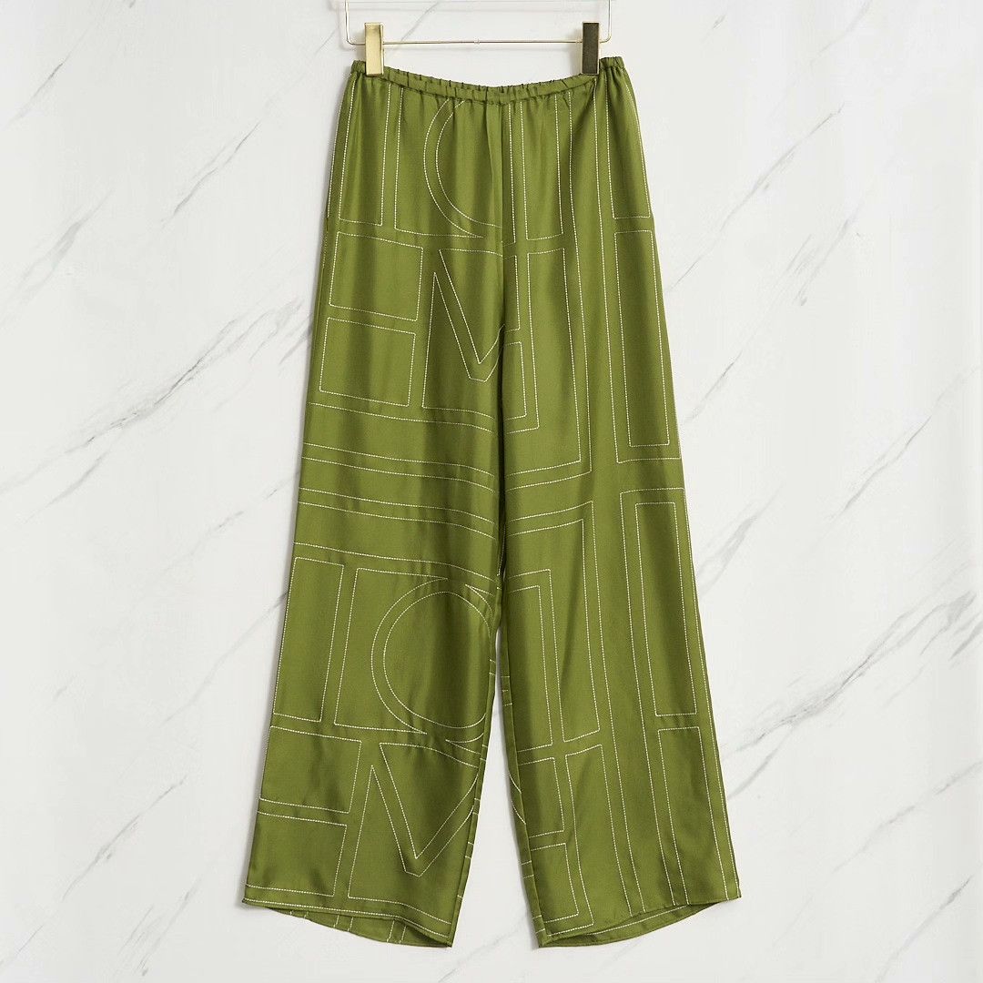 Toteme Toteme Women's Geometric Embroidery Silk Wide-Leg Pants Size 32" / US 10 / IT 46 - 1 Thumbnail