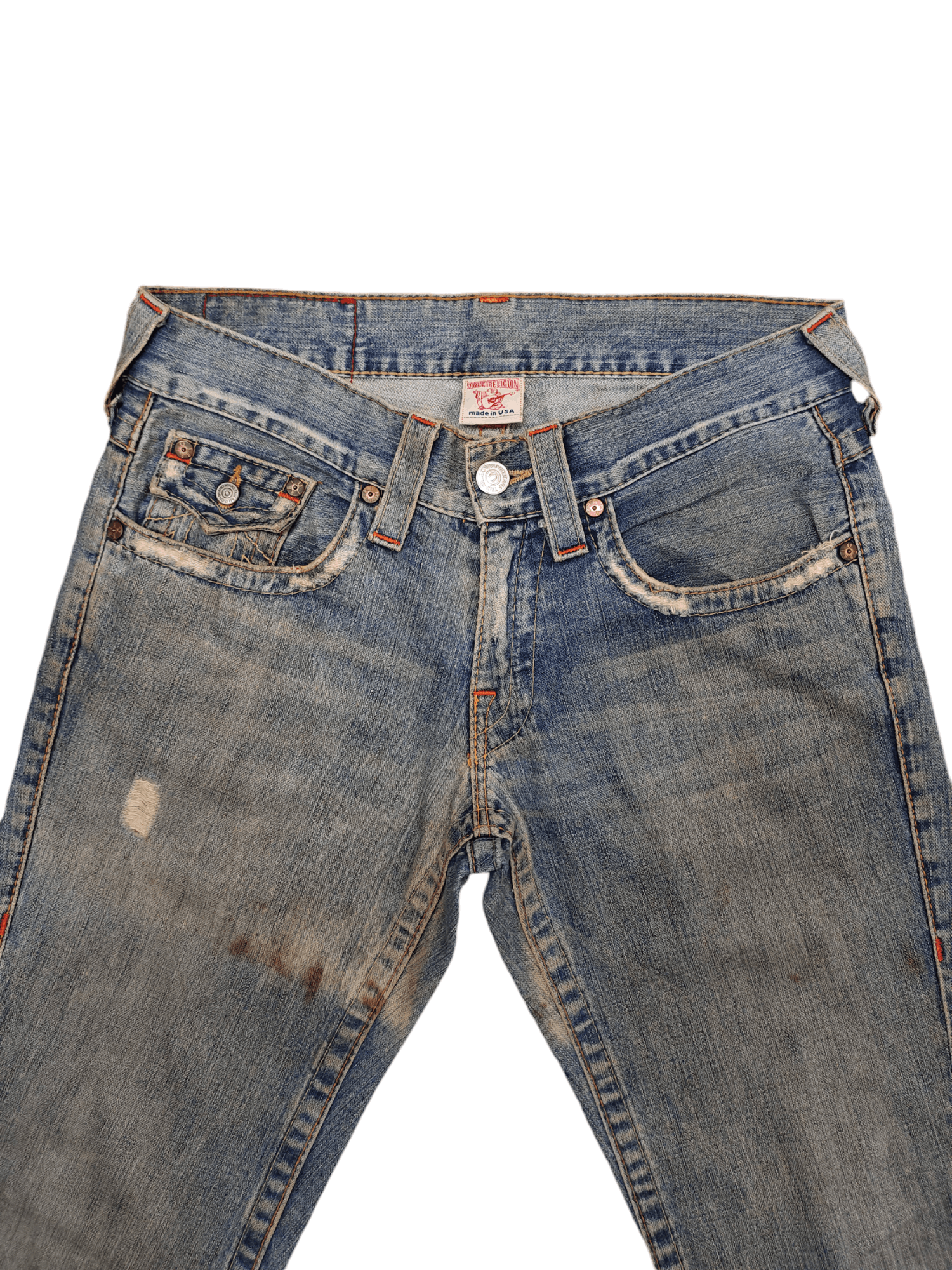 True Religion Flare Jean True Religion Leather Trim Distress Faded Bootcut Size US 31 - 5 Thumbnail