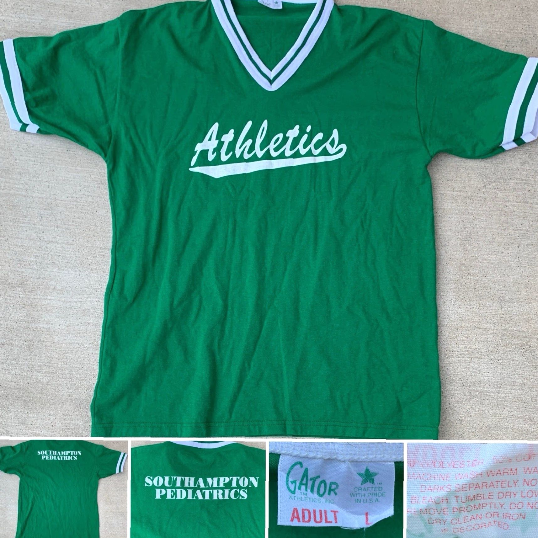 Vintage VINTAGE Gator Athletics Inc V Neck T Shirt Athletics Unisex Adults T-Shirt Sz L Green Graphic Print Sports Size US L / EU 52-54 / 3 - 6 Thumbnail
