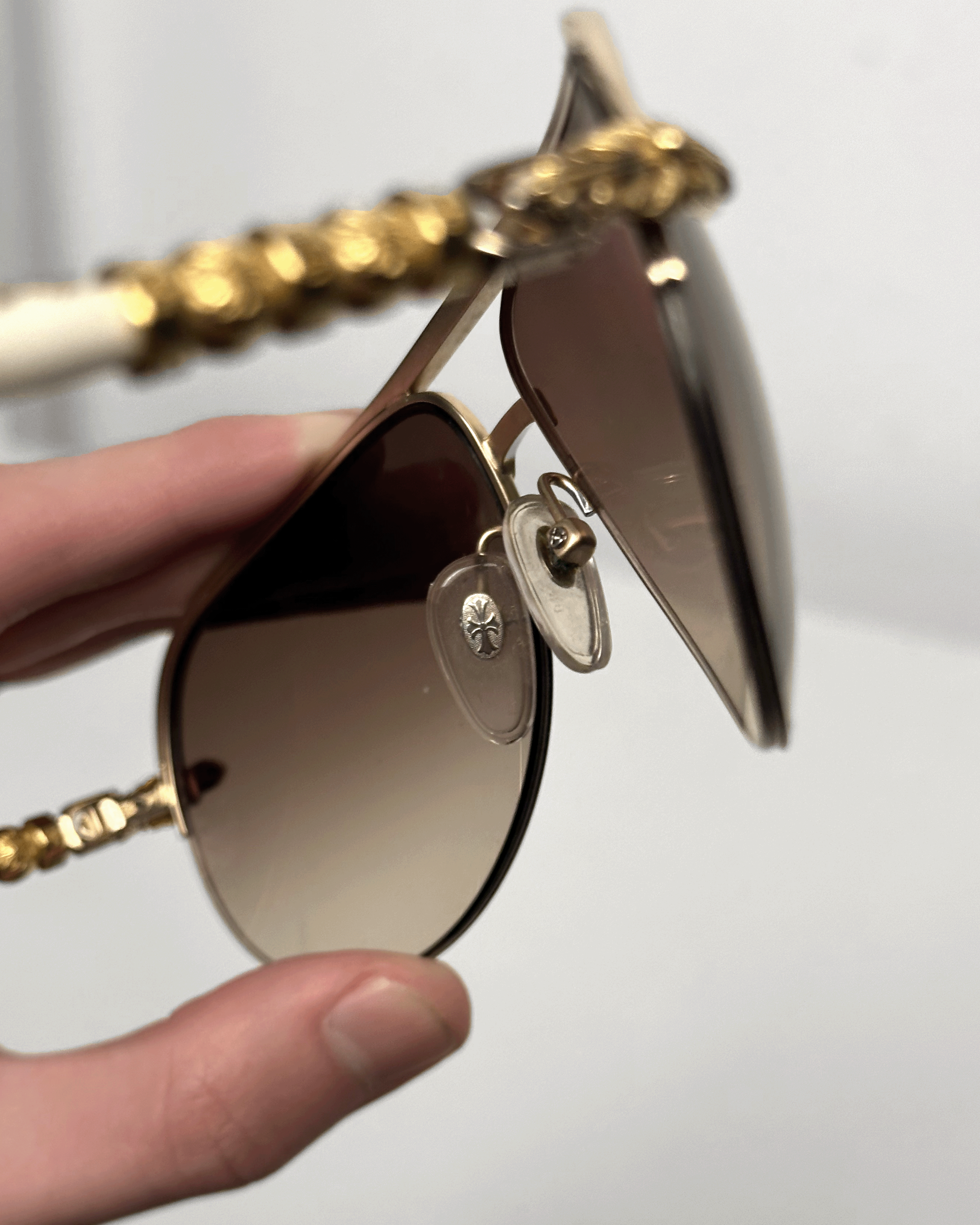 Chrome Hearts Chrome Hearts Gold White Leather Balls Aviator Sunglasses Size ONE SIZE - 5 Thumbnail