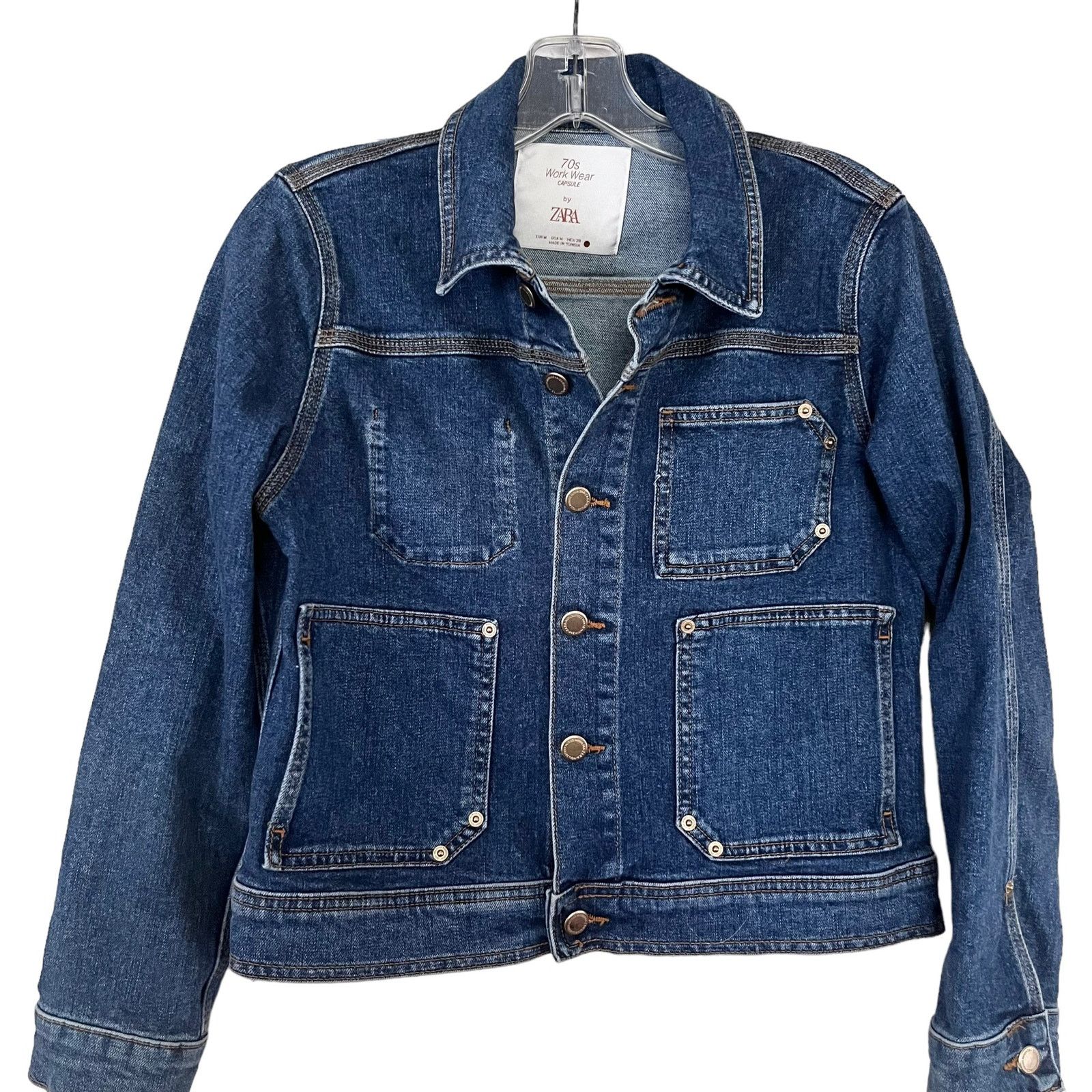 Zara Zara womens 70's Work Wear Capsule blue denim jean jacket Size M / US 6-8 / IT 42-44 - 2 Thumbnail