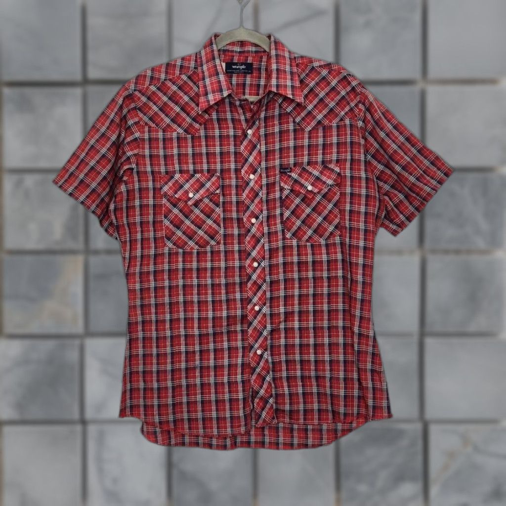 Wrangler VINTAGE Wrangler Pearl Snap Rockabilly Thin Button Shirt Flannel Large Size US L / EU 52-54 / 3 - 1 Thumbnail