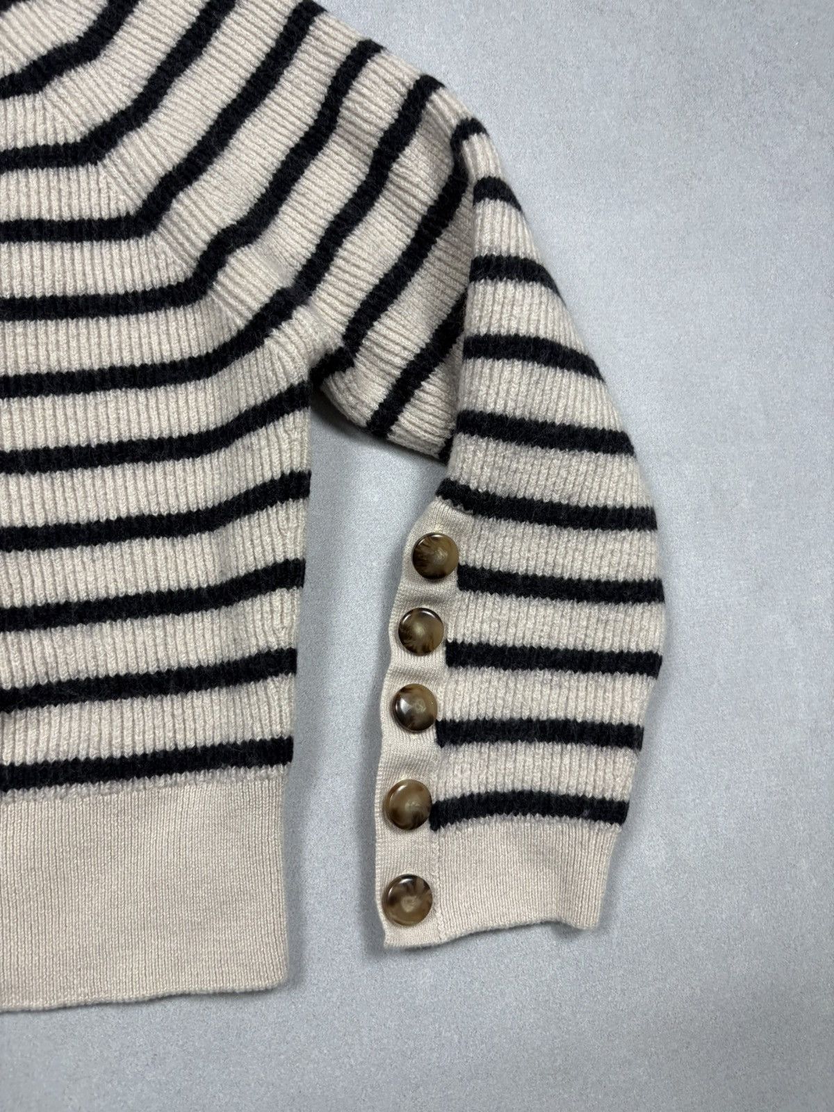 Sezane Sezane La Maille Striped Merino Wool Knit Sweater Button M Size M / US 6-8 / IT 42-44 - 16 Thumbnail
