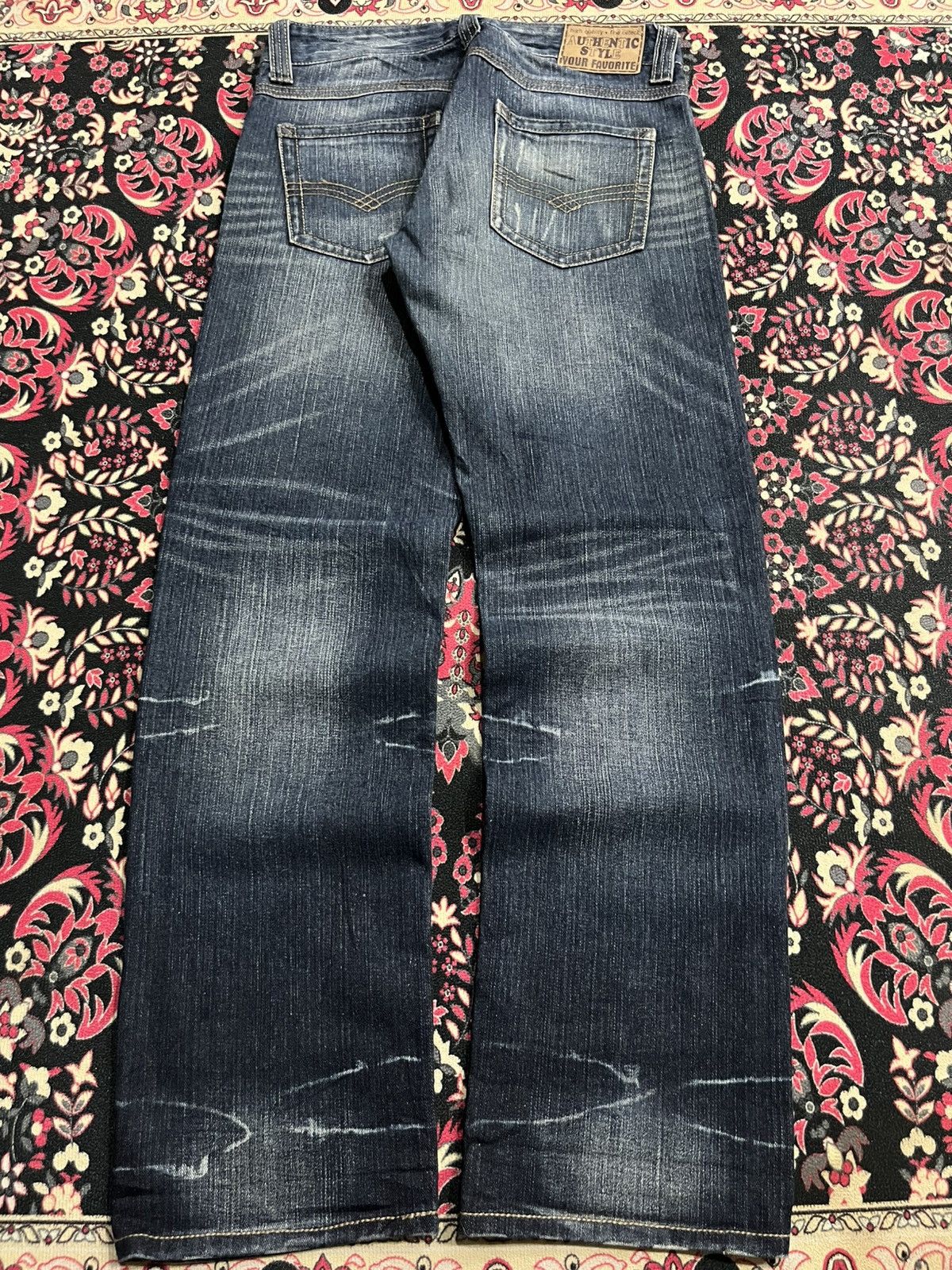Japanese Brand Japanese Brand Dark Blue Whisker Straight Leg Jeans Size US 30 / EU 46 - 2 Thumbnail