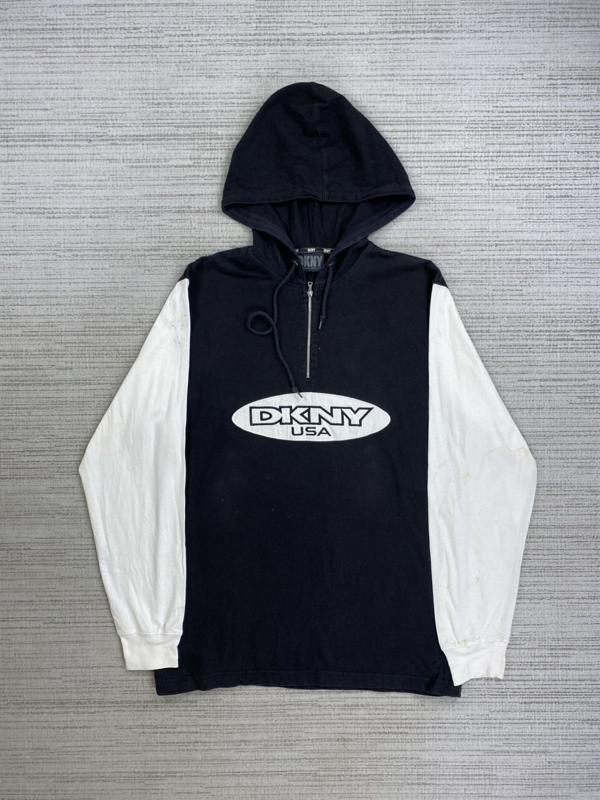 DKNY × Vintage Vintage 90s DKNY Big Logo Half Zipper Hoodie Size US M / EU 48-50 / 2 - 1 Thumbnail