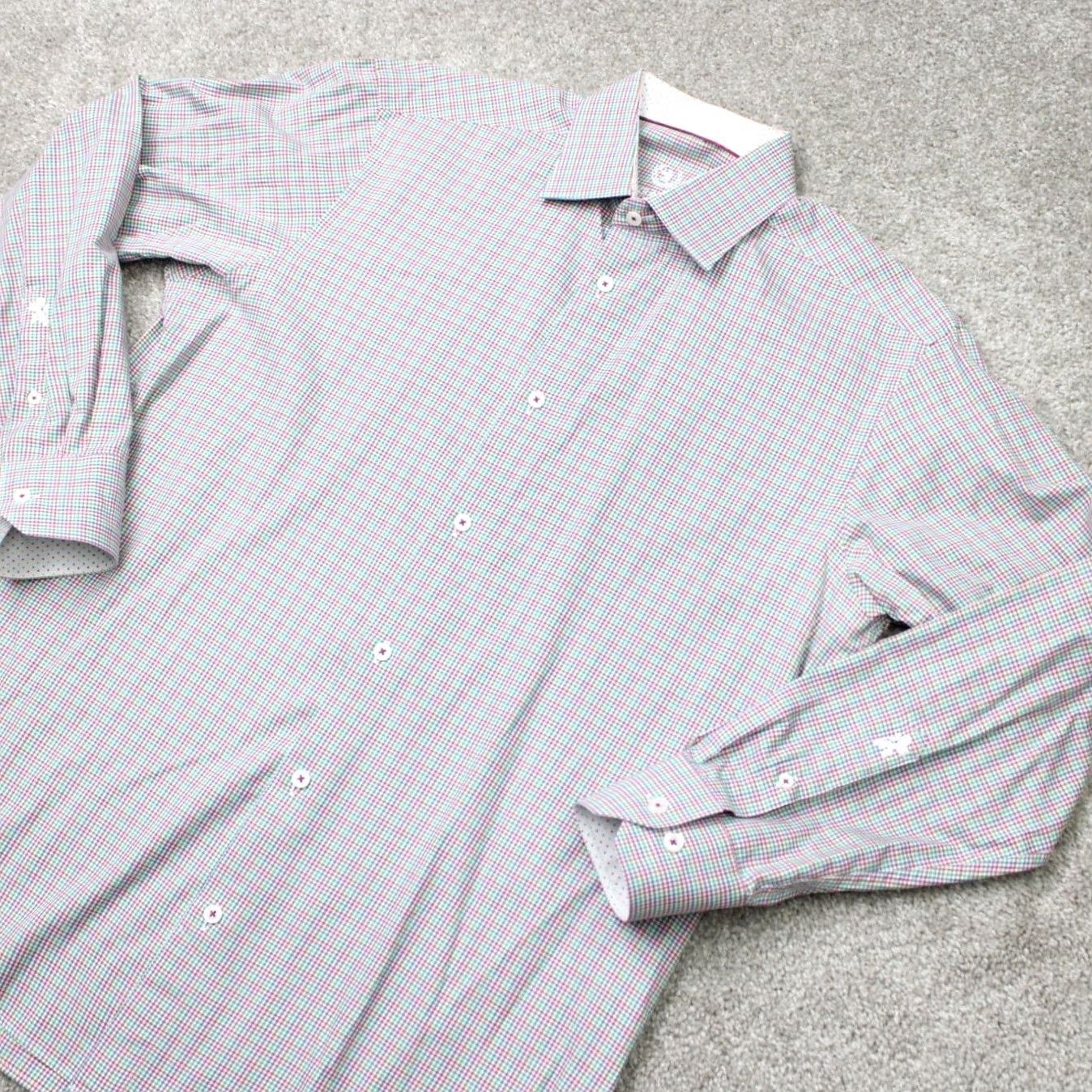 BUGATCHI Bugatchi Uomo Shirt Mens 15 1/2 32/33 Red/Green Flip Cuff Cotton Long Sleeve Dress Shirt Pattern Check Blue White Red Green Size US L / EU 52-54 / 3 - 3 Thumbnail