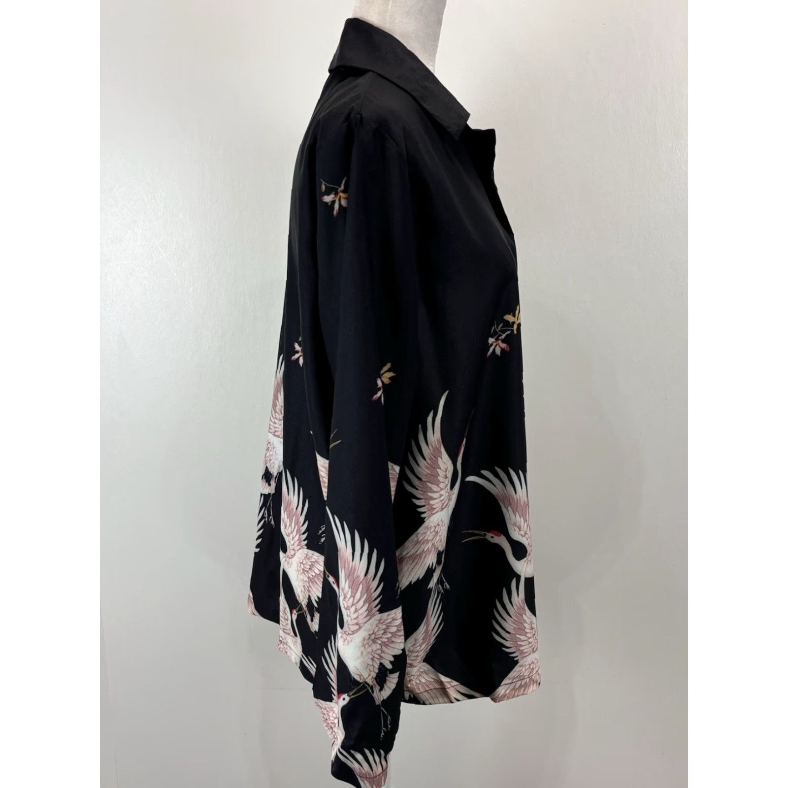 Gloverall Lai Meng Five Cats Crane Button Up Blouse Womens Large Black All Over Print Shirt Size L / US 10 / IT 46 - 4 Thumbnail