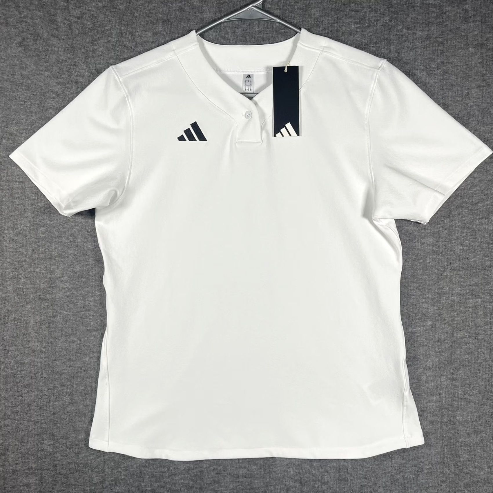 Adidas Adidas Jersey Shirt Mens Medium White Henley Snap Baseball Short Sleeve Jersey Sample JI8246 KPN86 Size US M / EU 48-50 / 2 - 2 Thumbnail