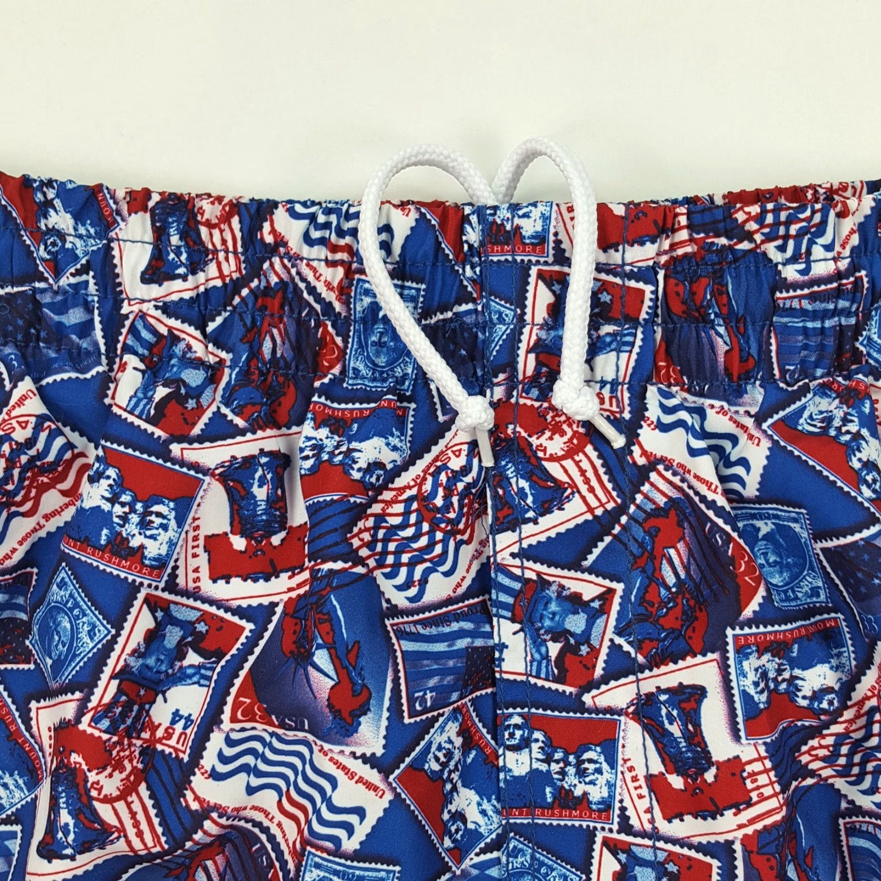 Vintage American Flag Patriotic Stamp Retro Print Mens Board Shorts Swimming Trunks Size S Blue USA Pattern All Over Print Islander Bottoms Swim Shorts Size US 29 - 2 Thumbnail