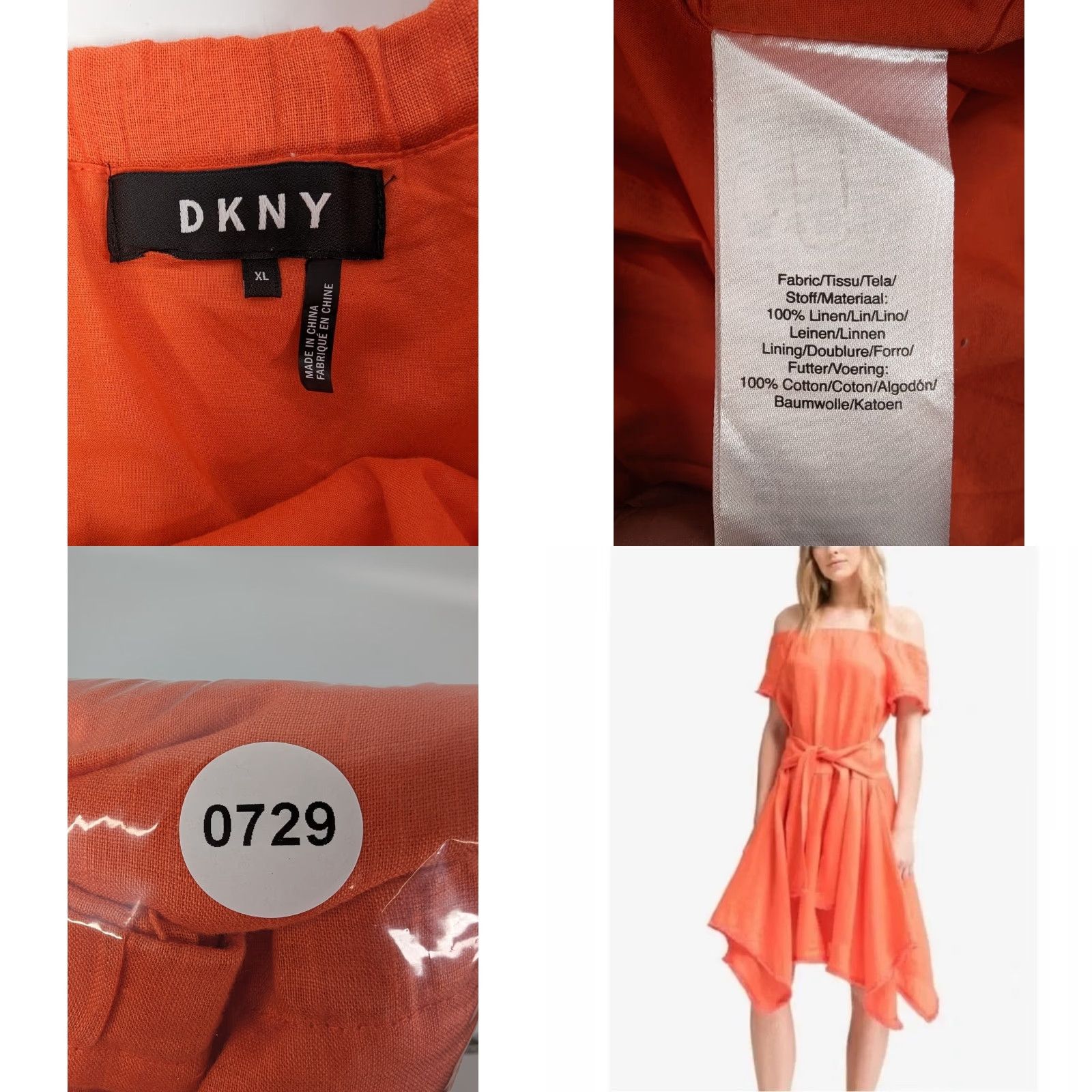 DKNY DKNY Off The Shoulder Linen Dress Maxi Dress Orange XL Women's Summer Size XL / US 12-14 / IT 48-50 - 8 Thumbnail
