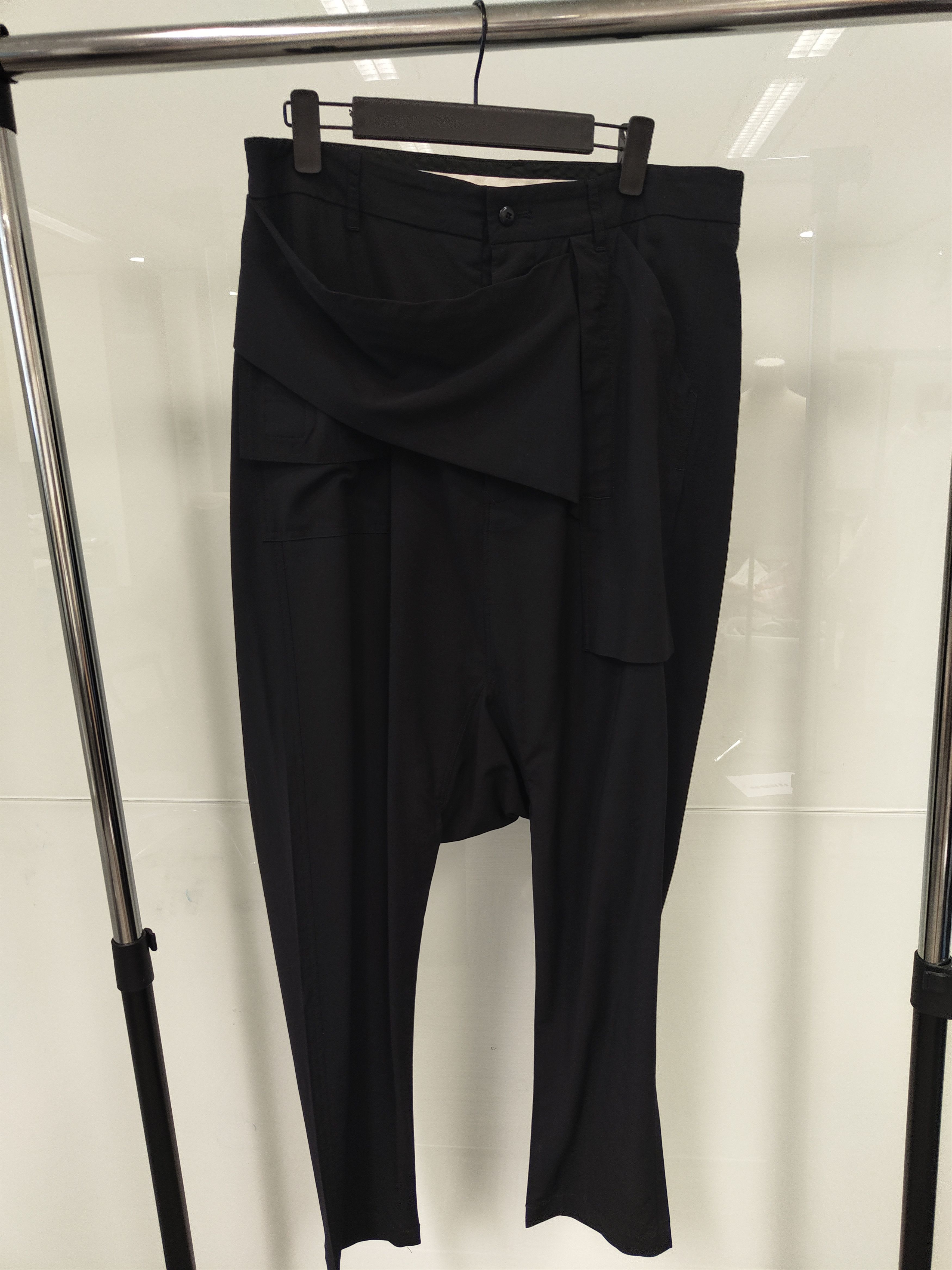 image of Rick Owens Black Viscose And Wool Blended Buttoned Up Pants, Men's (Size 34)