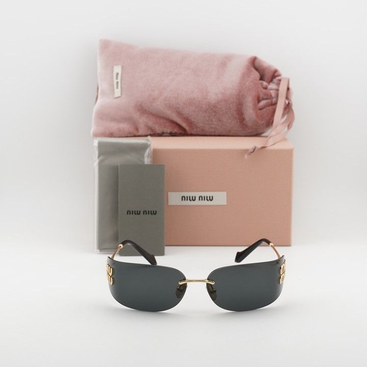 Miu Miu Miu Miu MUA51S 5AK5S0 Sunglasses Gold Rectangle Frame Size ONE SIZE - 11 Thumbnail
