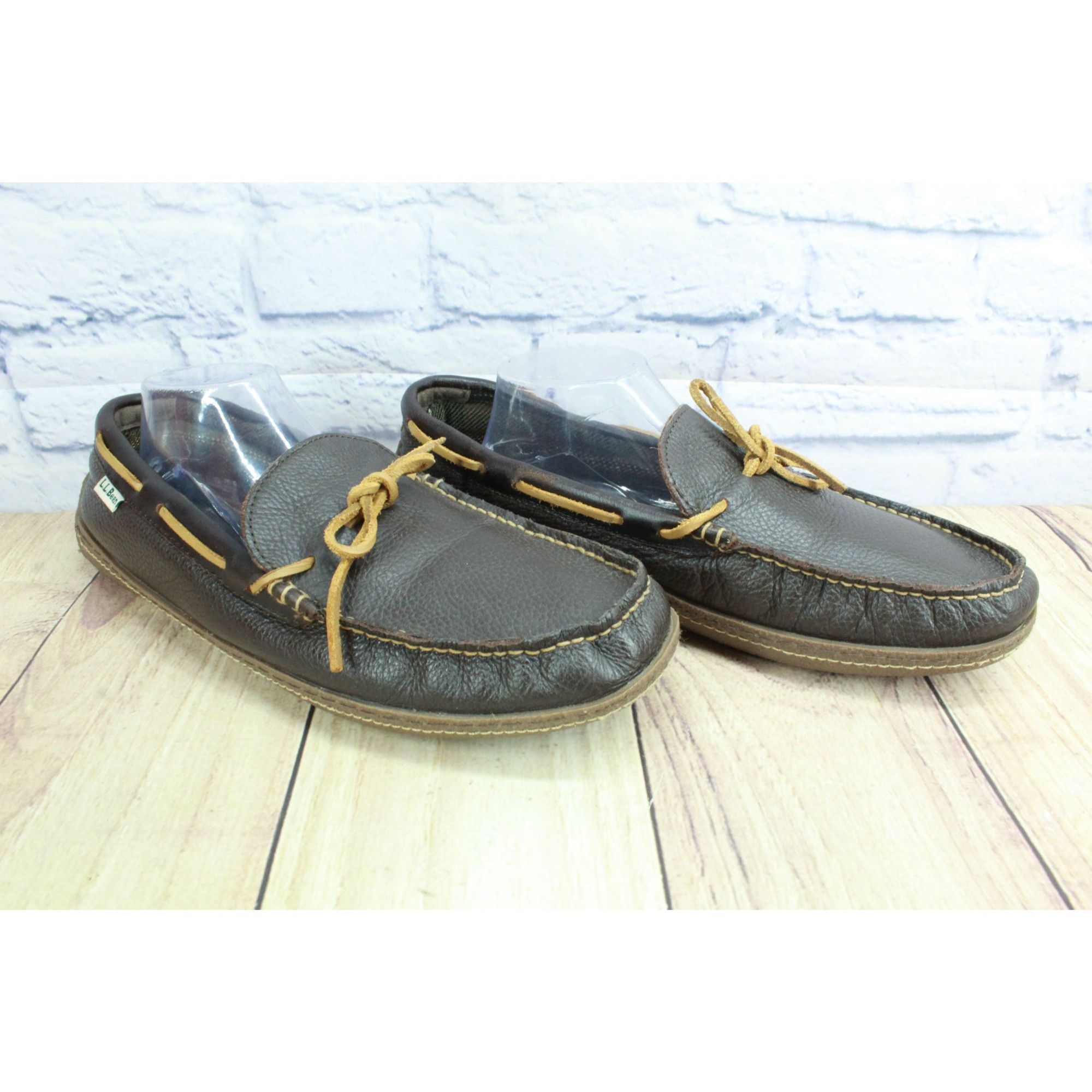 L.L. Bean LL Bean Brown Leather Flannel Moc Slippers Men's 13 M Size US 13 / EU 46 - 3 Thumbnail